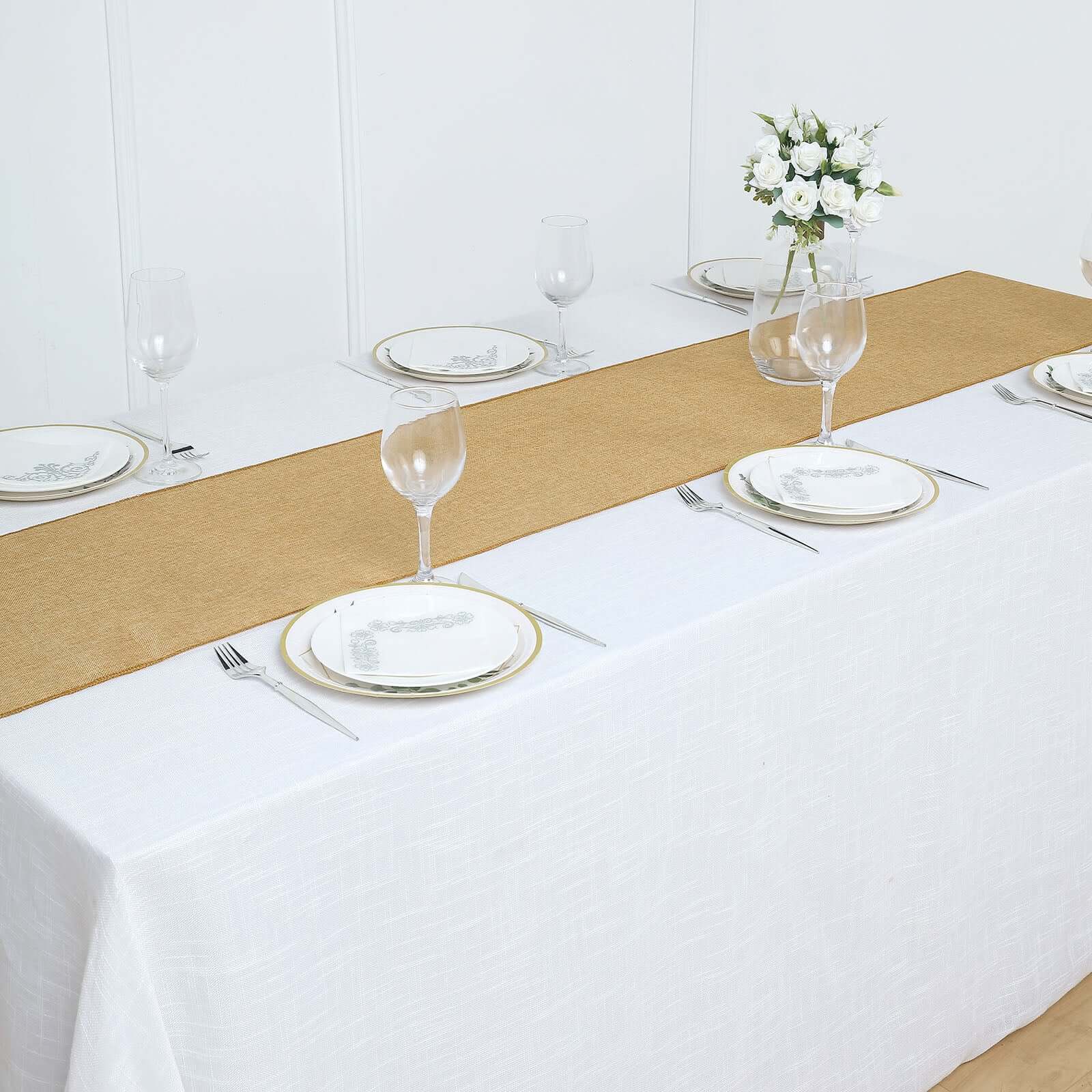 Faux Linen Table Runner 14"x108" Gold - Rustic Farmhouse Tabletop Decor - Image 8