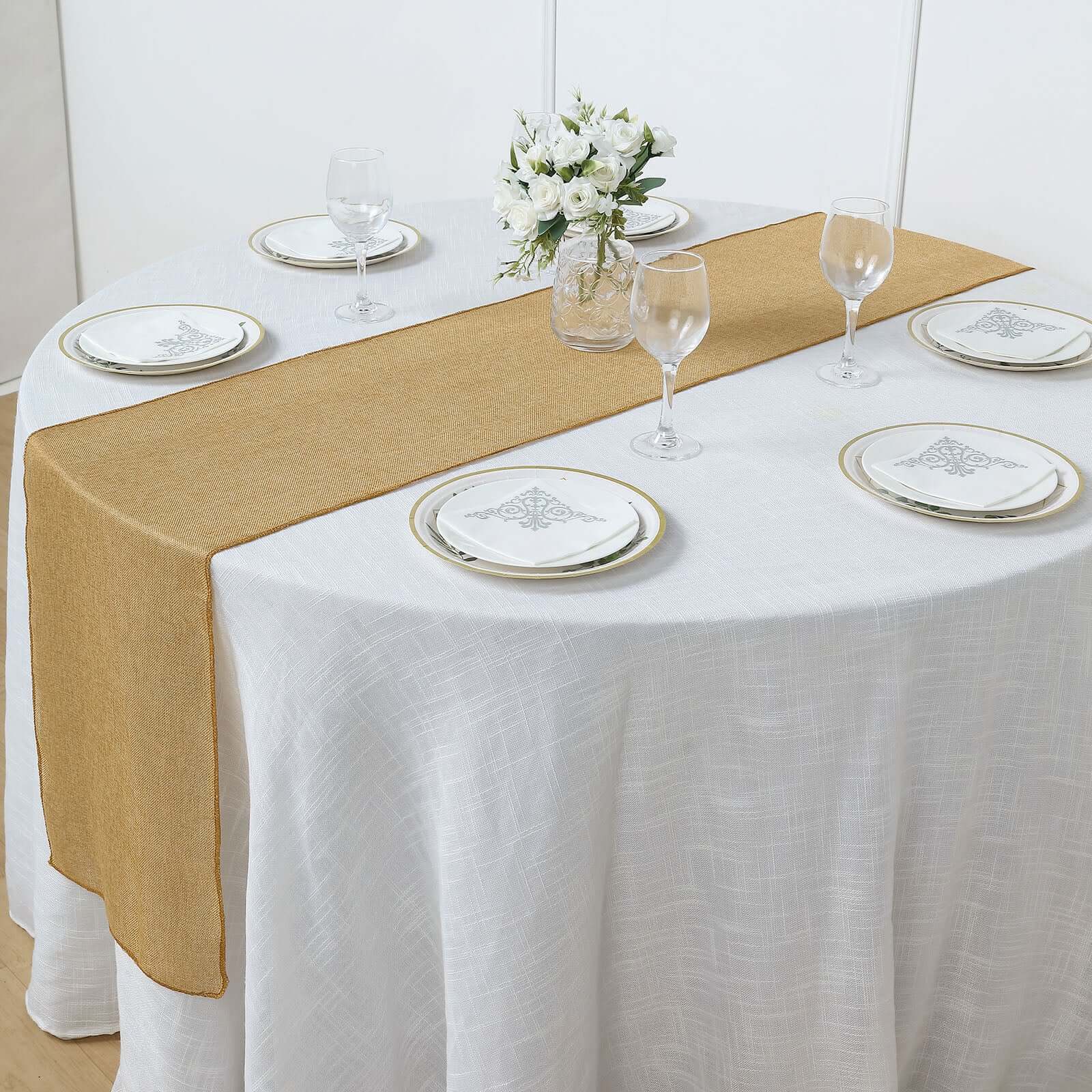 Faux Linen Table Runner 14"x108" Gold - Rustic Farmhouse Tabletop Decor - Image 9