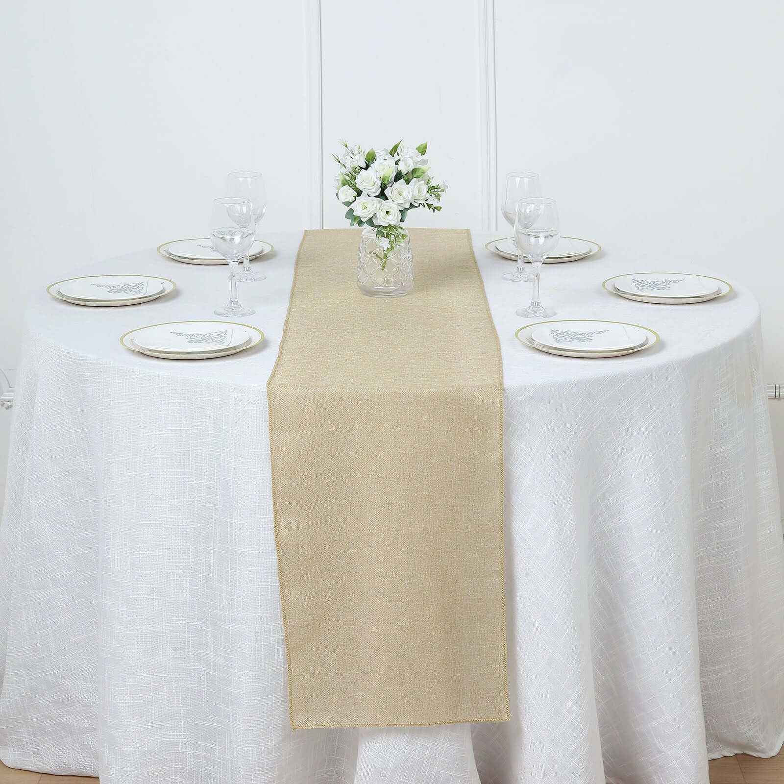 Faux Linen Table Runner 14"x108" Natural - Boho Chic Rustic Table Decor - Image 5