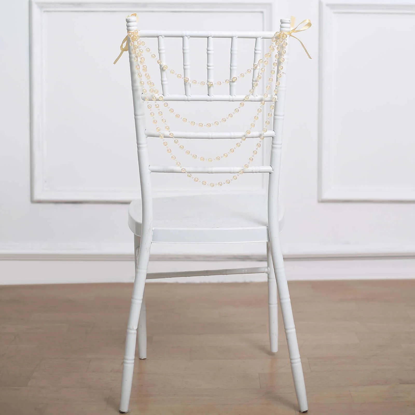 Faux Pearl Beaded Chair Back Garland Sash 16" Amber Gatsby-Inspired Design - Pre-Tied Pearl String for Chiavari Chairs - Image 6