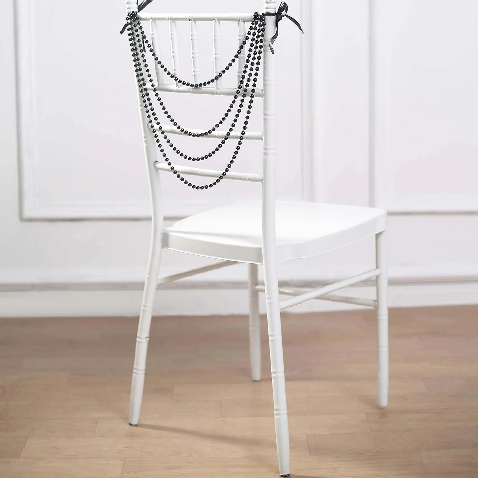 Faux Pearl Beaded Chair Back Garland Sash 16" Black Gatsby-Inspired Design - Pre-Tied Pearl String for Chiavari Chairs - Image 6