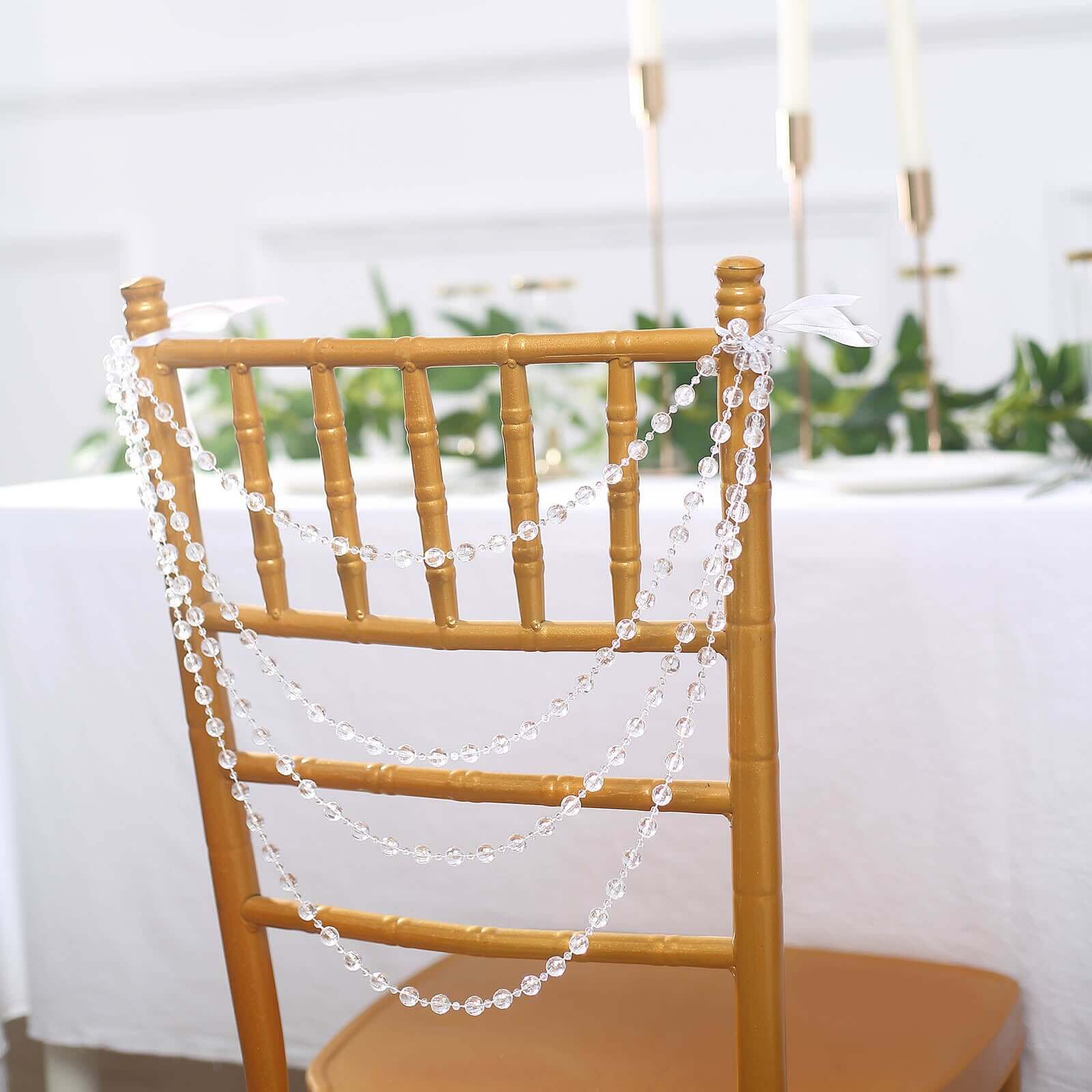 Faux Pearl Beaded Chair Back Garland Sash 16" Clear Gatsby-Inspired Design - Pre-Tied Pearl String for Chiavari Chairs - Image 15