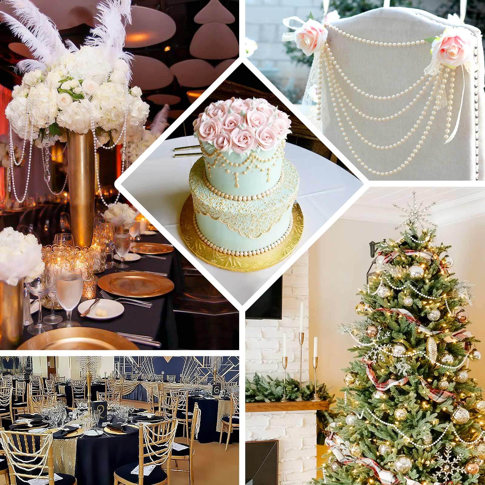 Faux Pearl Beaded Chair Back Garland Sash 16" Iridescent Gatsby-Inspired Design - Pre-Tied Pearl String for Chiavari Chairs - Image 4