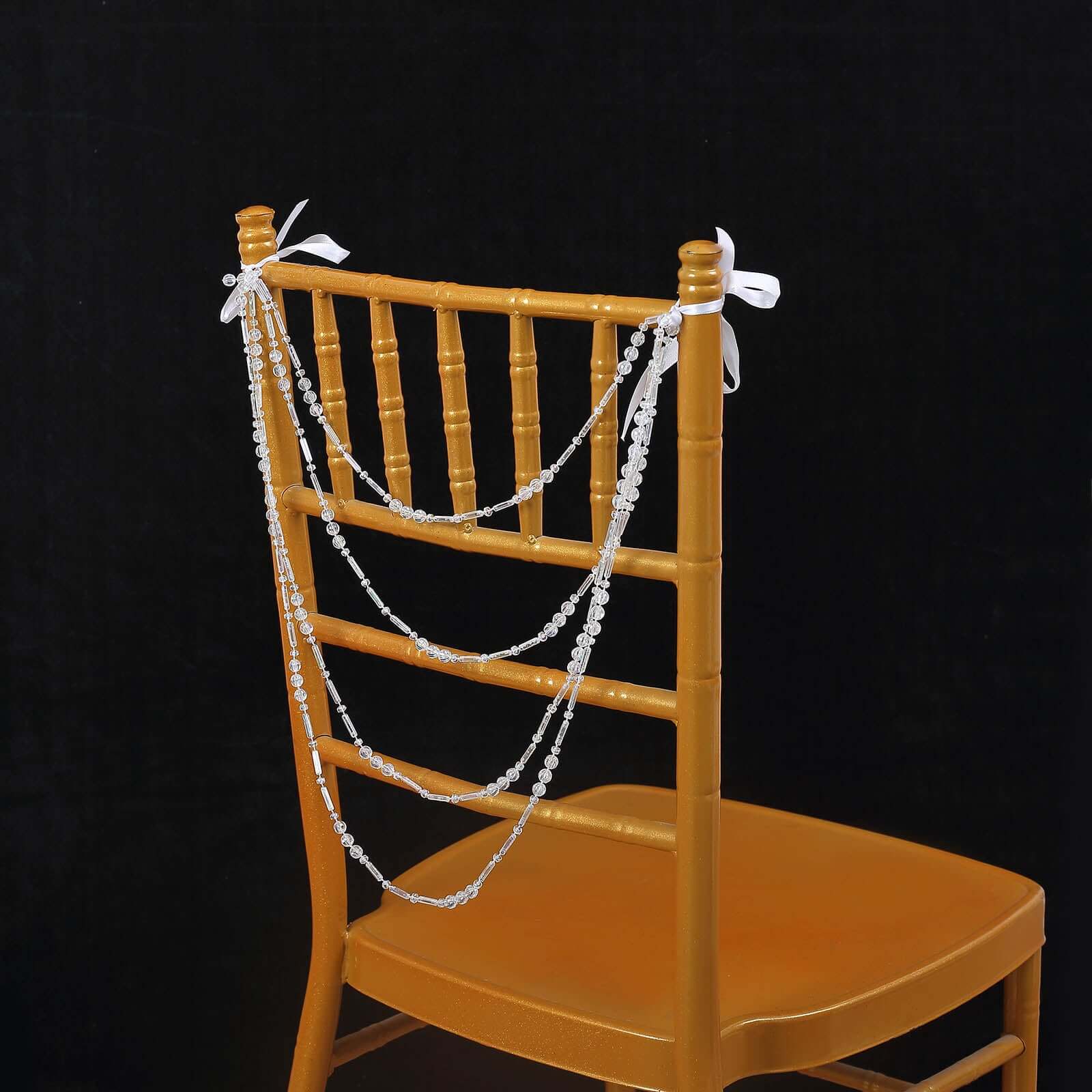 Faux Pearl Beaded Chair Back Garland Sash 16" Iridescent Gatsby-Inspired Design - Pre-Tied Pearl String for Chiavari Chairs - Image 5