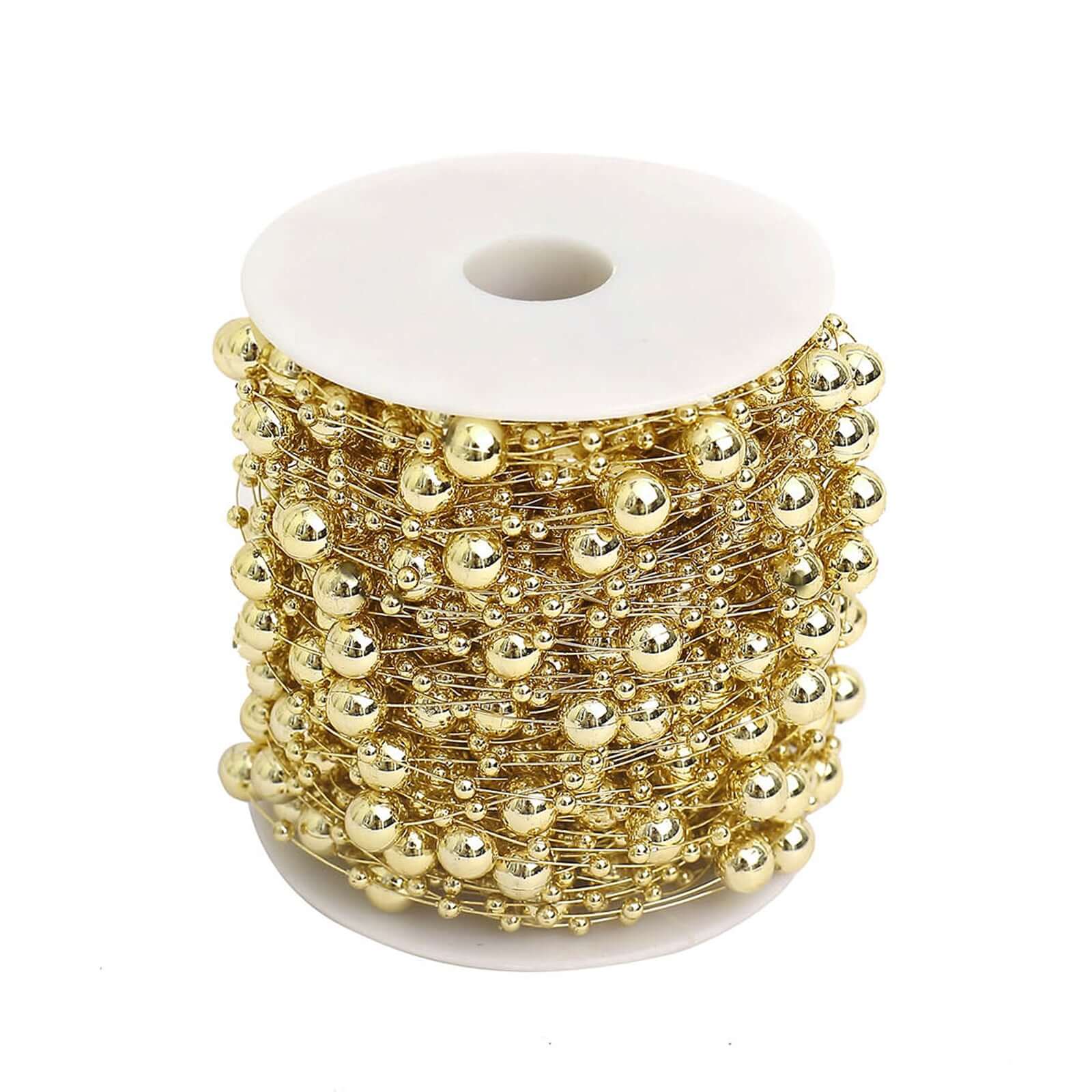 Faux Pearl String Beads Vase Filler, Gold DIY Craft Fishing Line Pearl Chains 100ft - Image 7