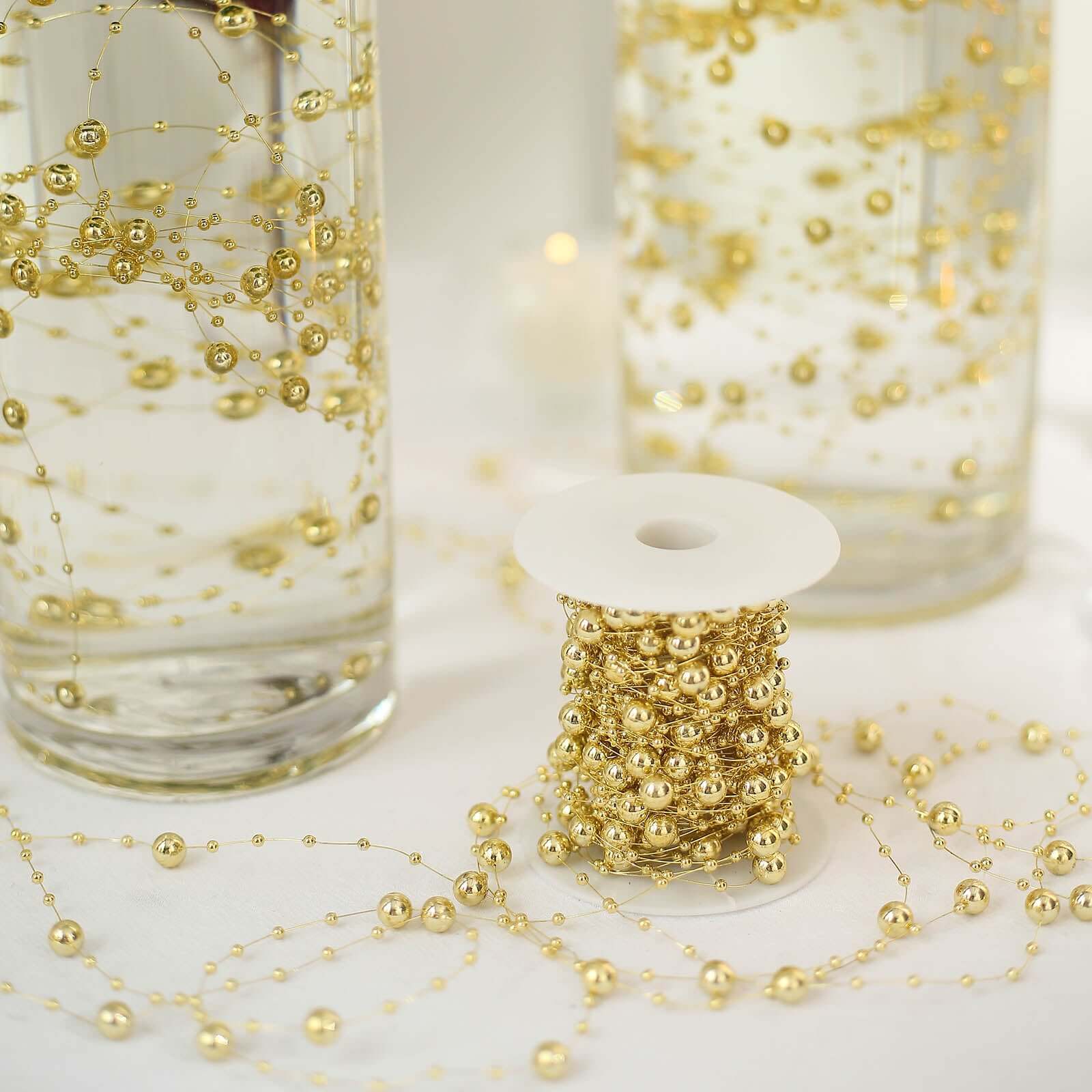Faux Pearl String Beads Vase Filler, Gold DIY Craft Fishing Line Pearl Chains 100ft - Image 8