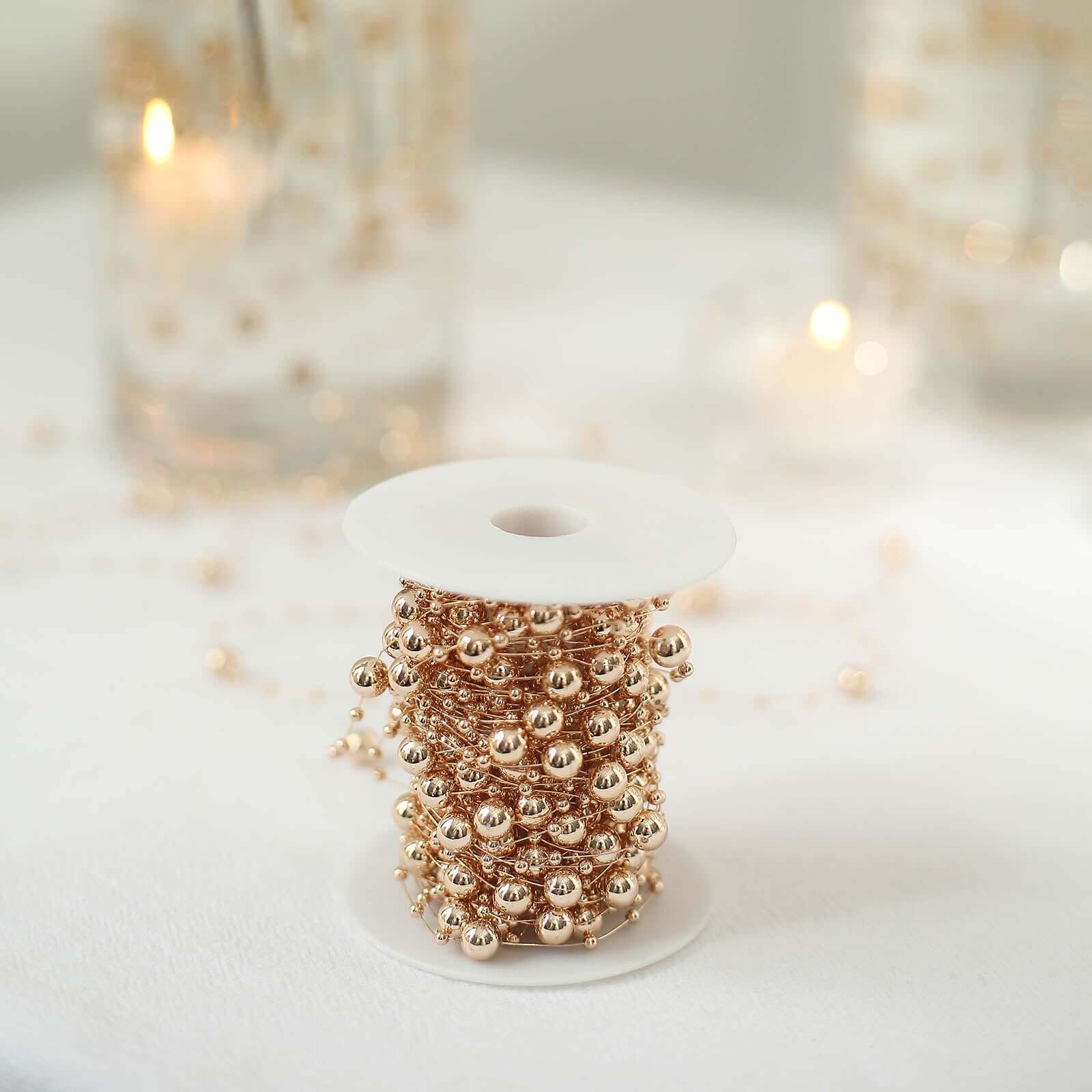 Faux Pearl String Beads Vase Filler, Rose Gold DIY Craft Fishing Line Pearl Chains 100ft - Image 11
