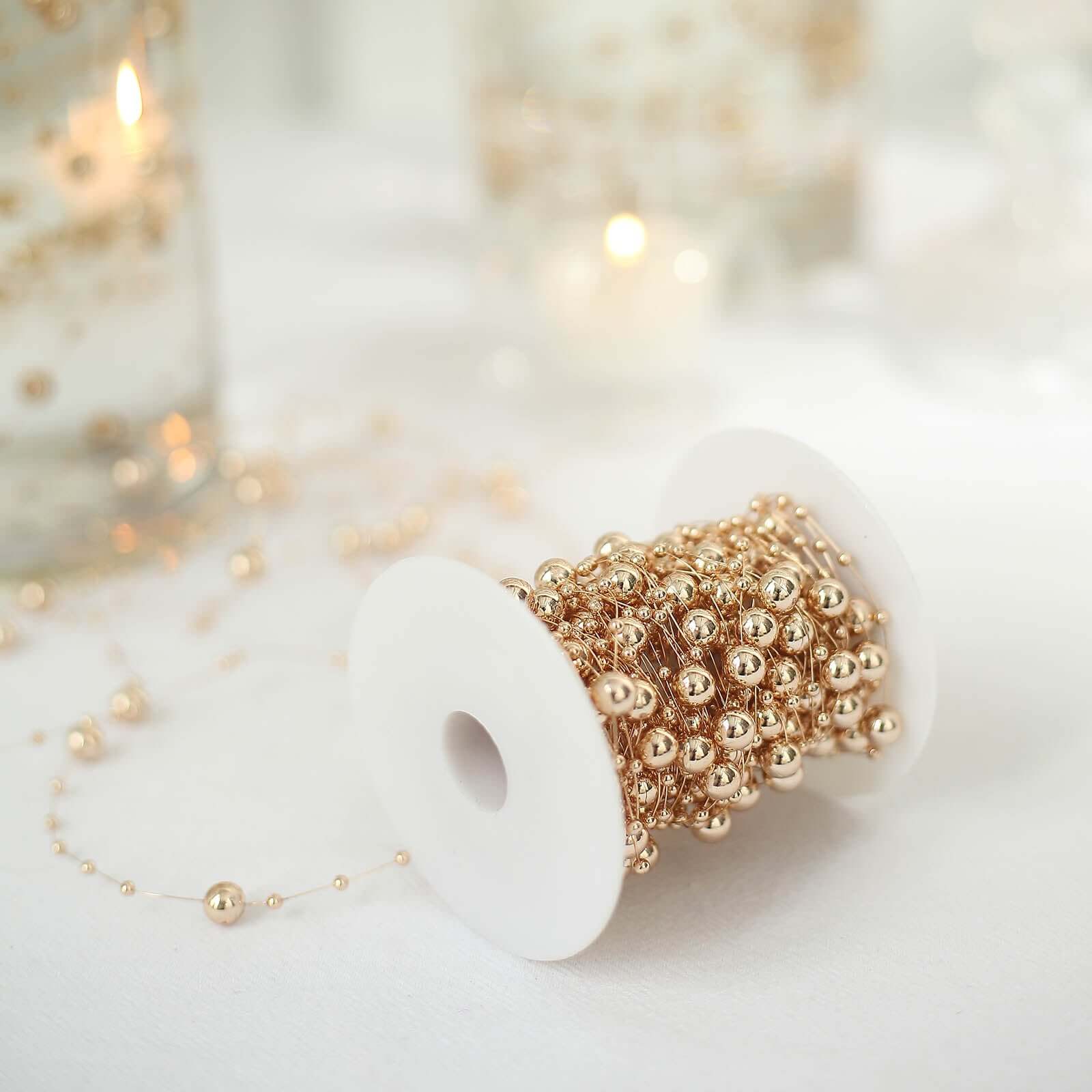 Faux Pearl String Beads Vase Filler, Rose Gold DIY Craft Fishing Line Pearl Chains 100ft - Image 14