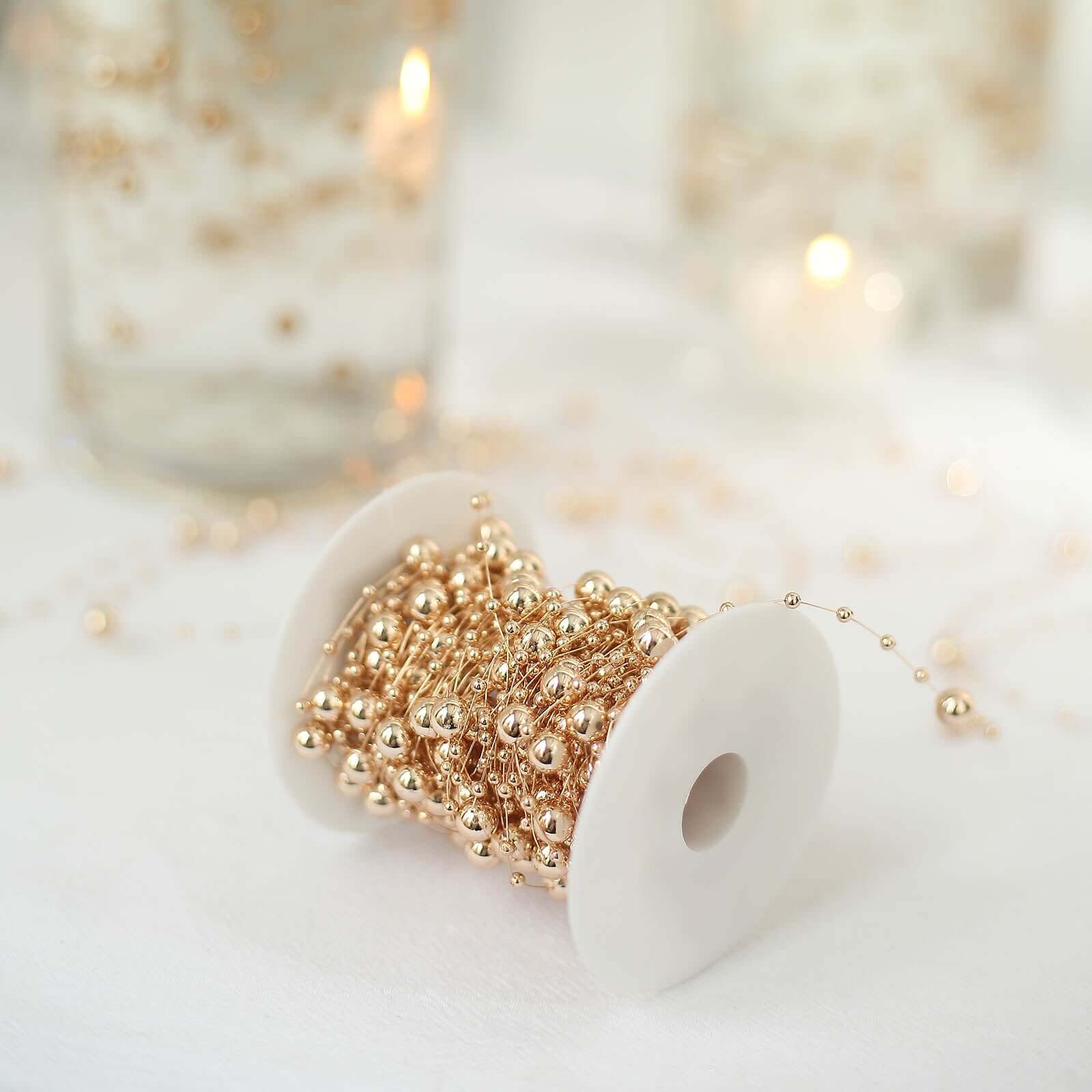 Faux Pearl String Beads Vase Filler, Rose Gold DIY Craft Fishing Line Pearl Chains 100ft - Image 2