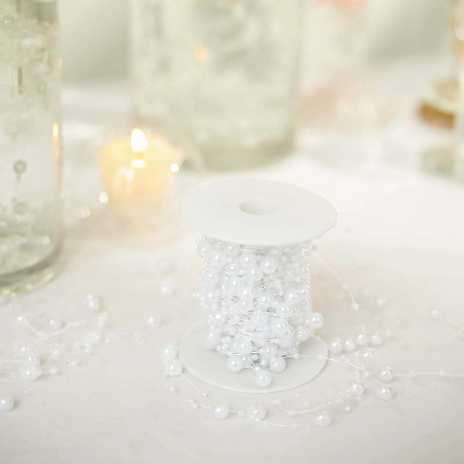 Faux Pearl String Beads Vase Filler, White DIY Craft Fishing Line Pearl Chains 100ft - Image 13