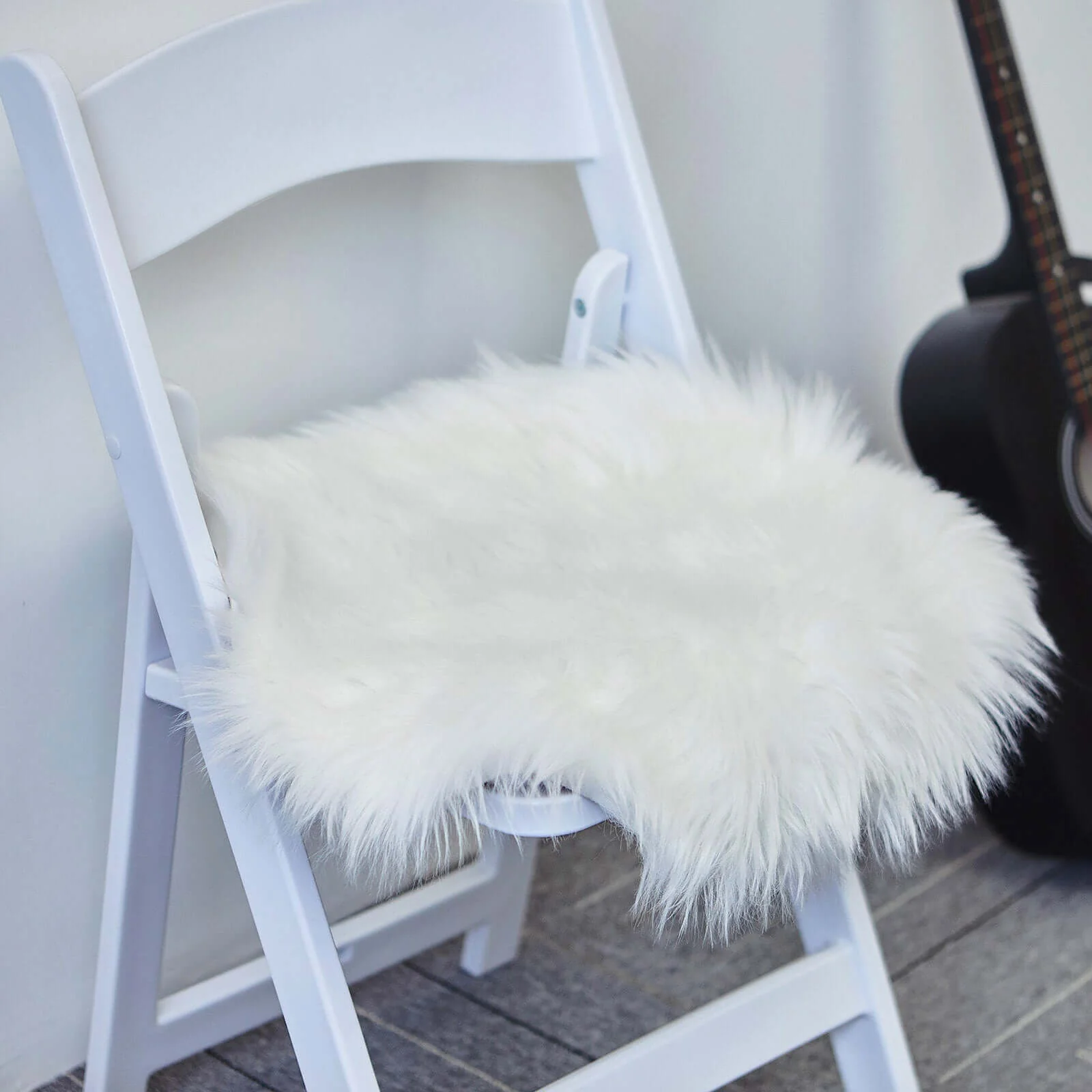 Faux Sheepskin Fur Square Seat Cushion Cover White with Plush Soft Texture - Small Shag Area Rug 20" for Refined Decor