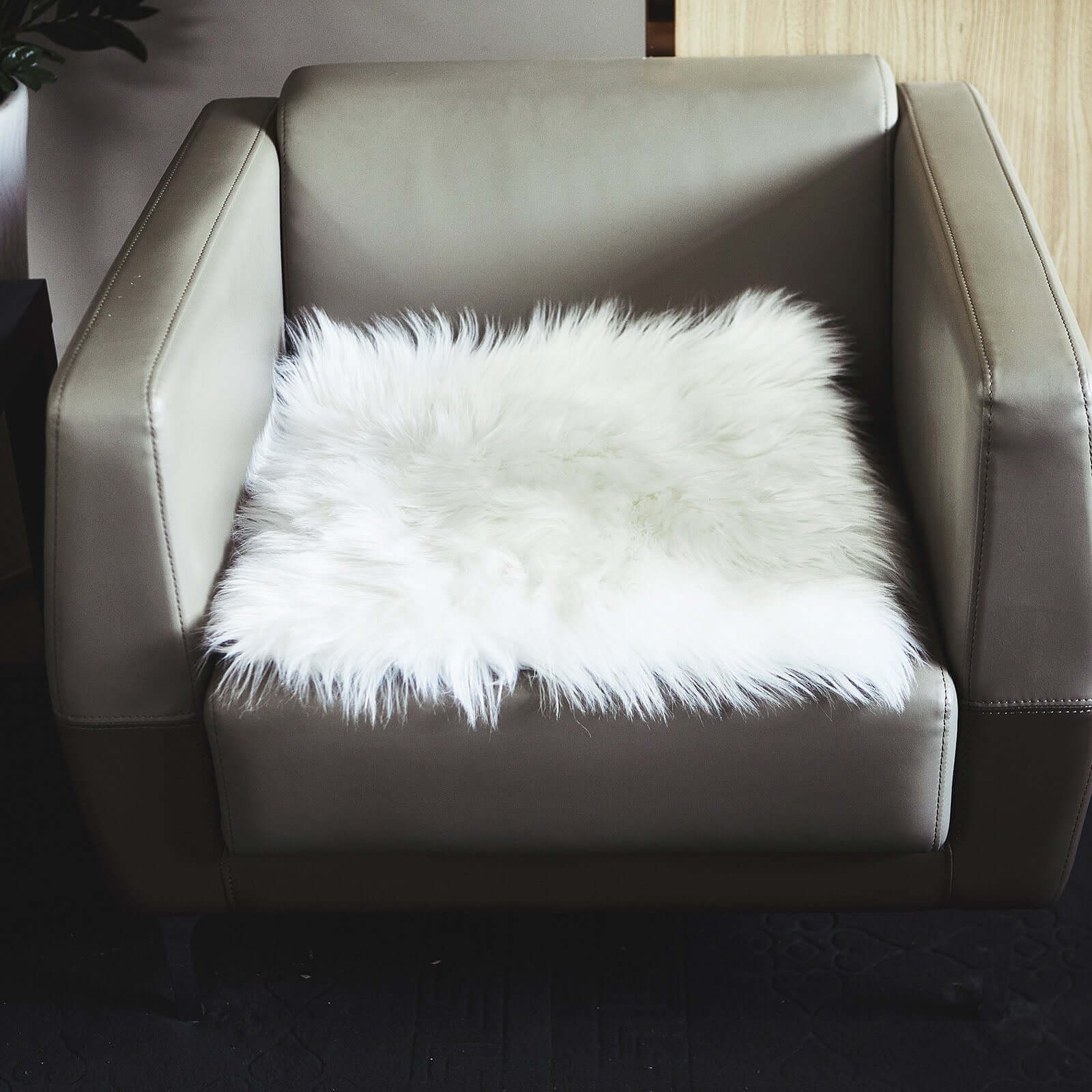 Faux Sheepskin Fur Square Seat Cushion Cover White with Plush Soft Texture - Small Shag Area Rug 20" for Refined Decor - Image 2