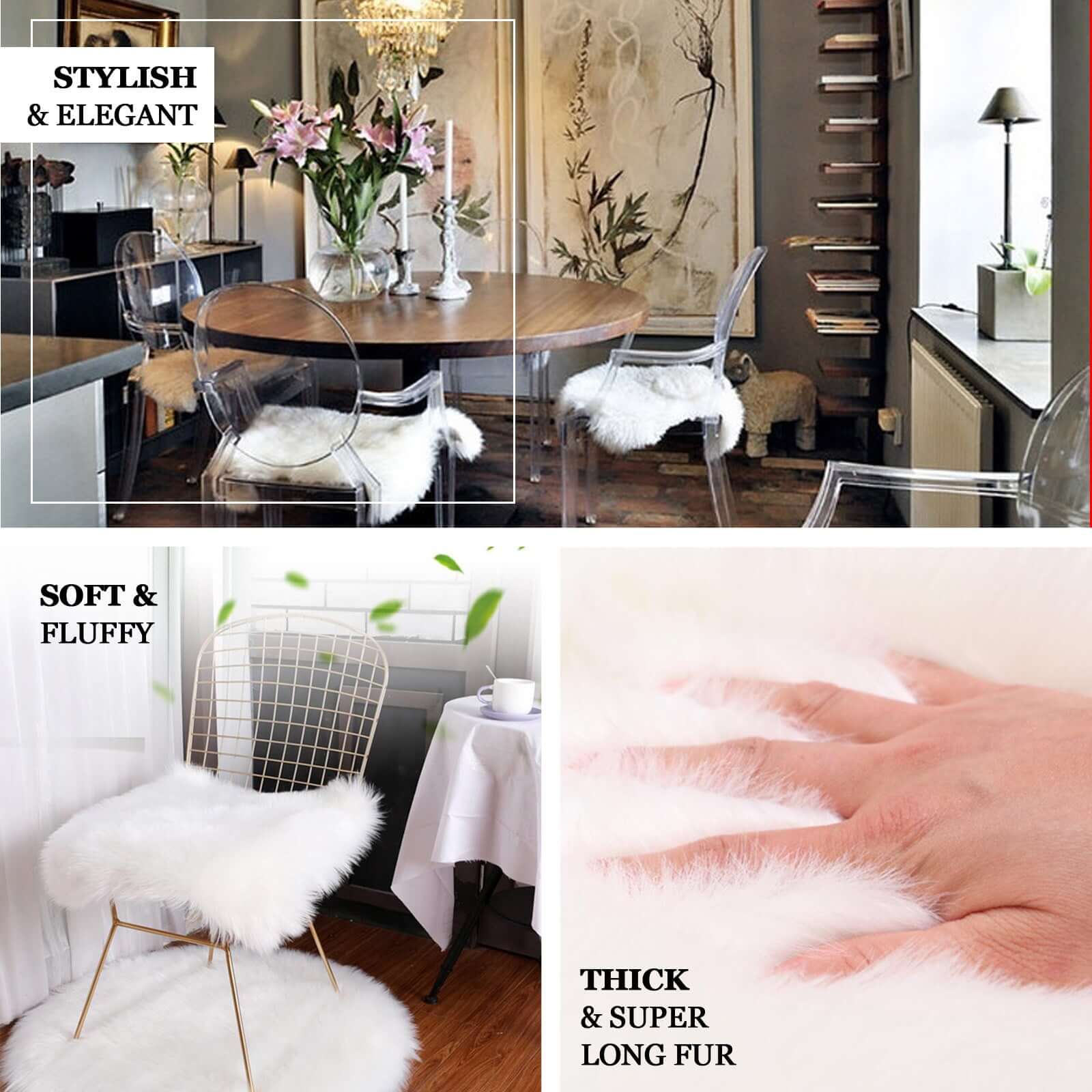 Faux Sheepskin Fur Square Seat Cushion Cover White with Plush Soft Texture - Small Shag Area Rug 20" for Refined Decor - Image 4