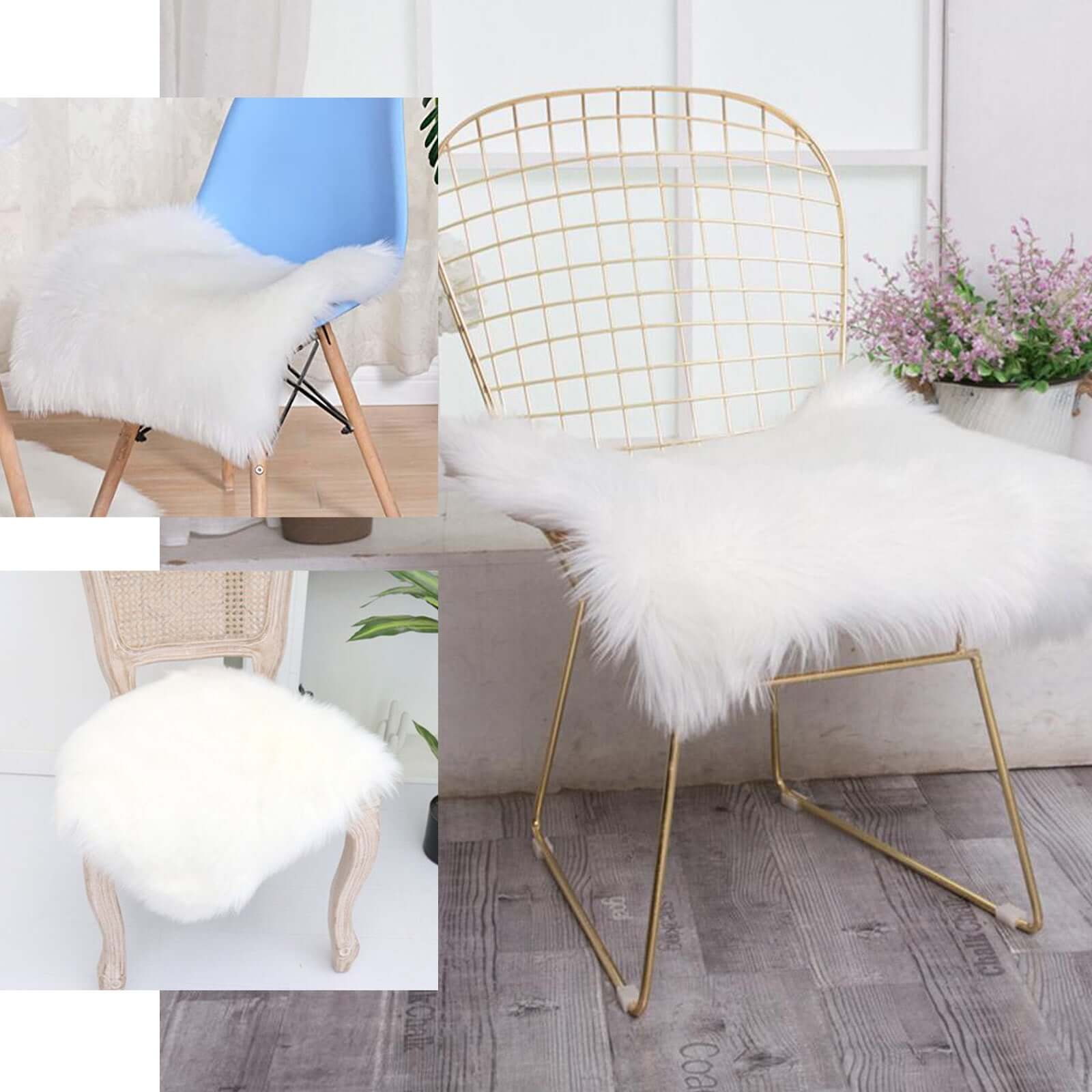 Faux Sheepskin Fur Square Seat Cushion Cover White with Plush Soft Texture - Small Shag Area Rug 20" for Refined Decor - Image 5