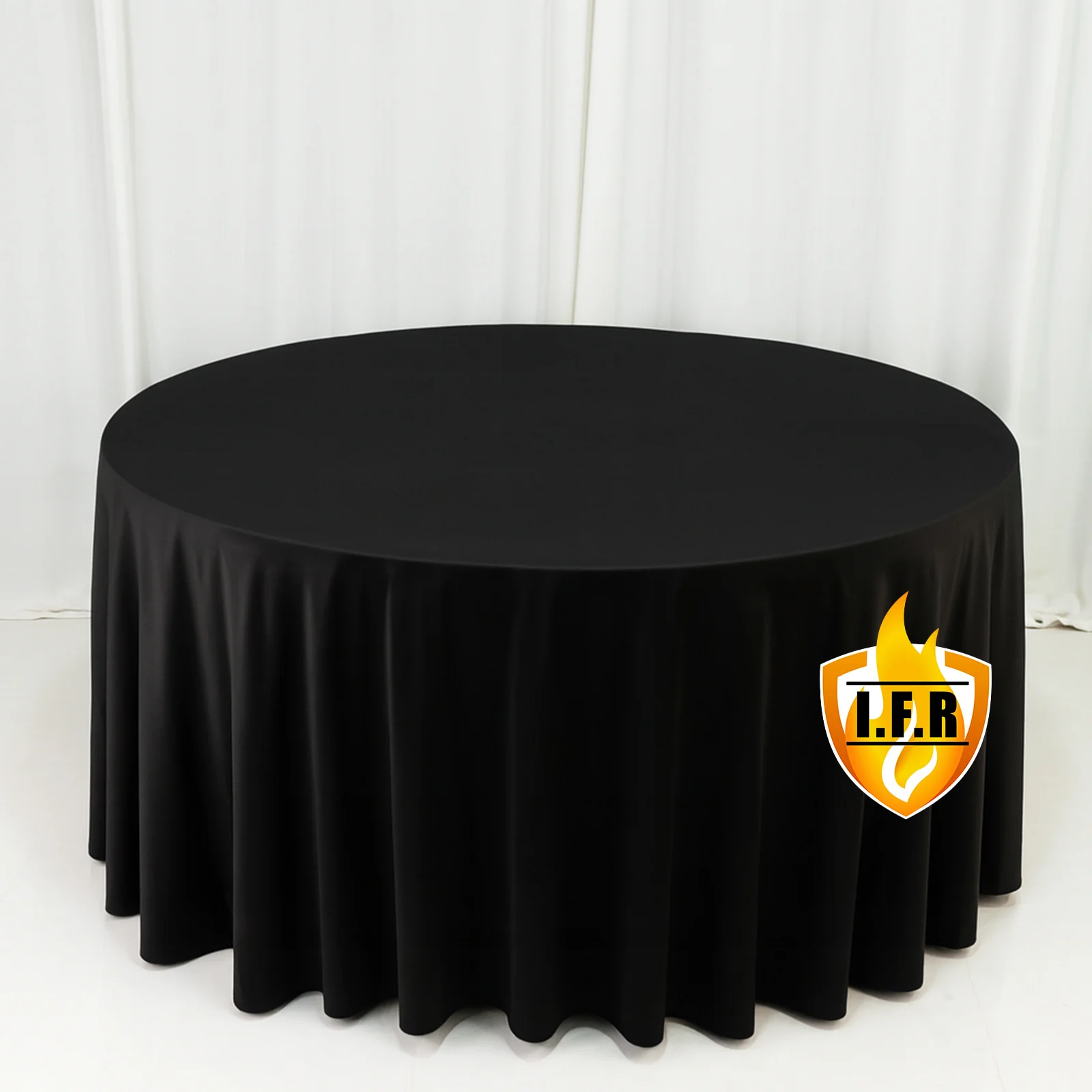 Fire Retardant 120" Round Scuba Polyester Tablecloth – Black, Wrinkle Free, Stain Resistant, Seamless Table Cover