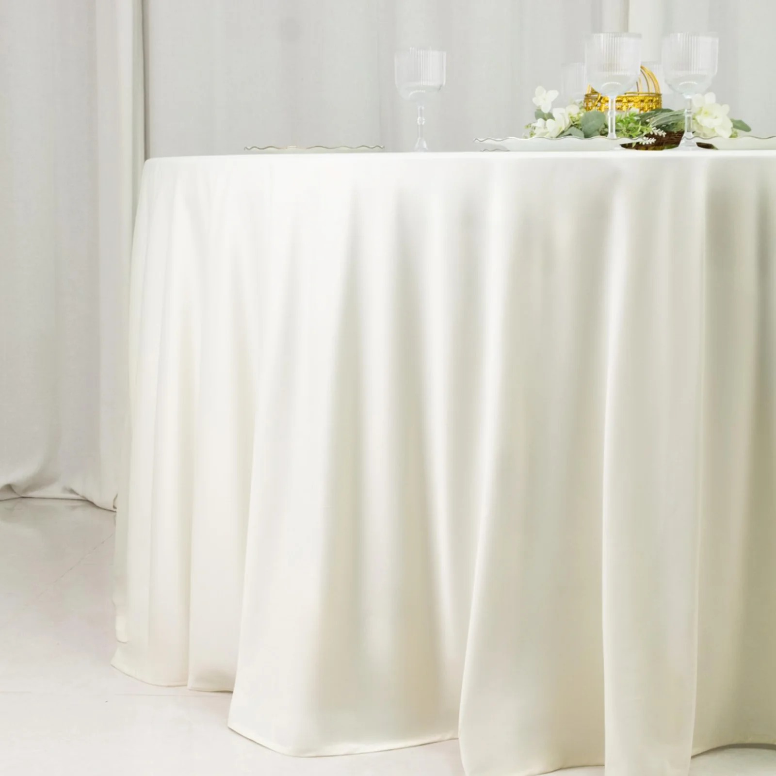 Fire Retardant 120" Round Scuba Polyester Tablecloth – Ivory, Wrinkle Free, Stain Resistant, Seamless Table Cover - Image 9