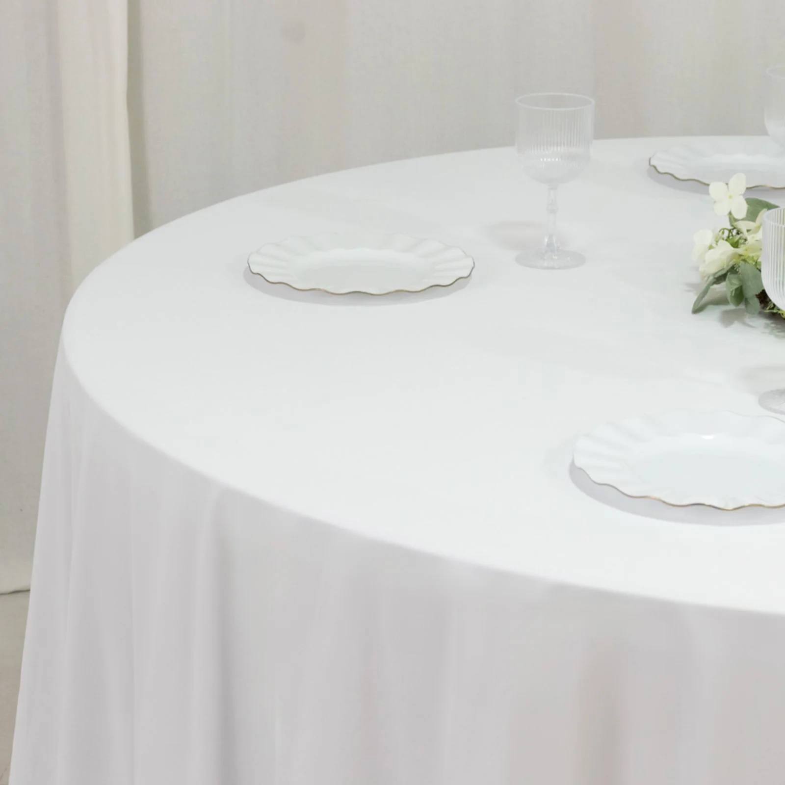 Fire Retardant 120" Round Scuba Polyester Tablecloth – White, Wrinkle Free, Stain Resistant, Seamless Table Cover - Image 7