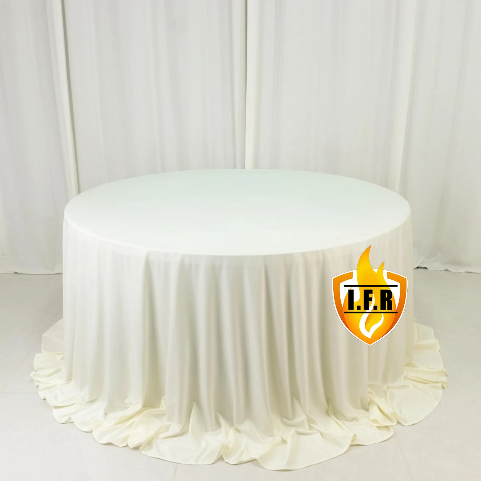 Fire Retardant 132" Round Scuba Polyester Tablecloth – Ivory, Wrinkle Free, Stain Resistant, Seamless Table Cover