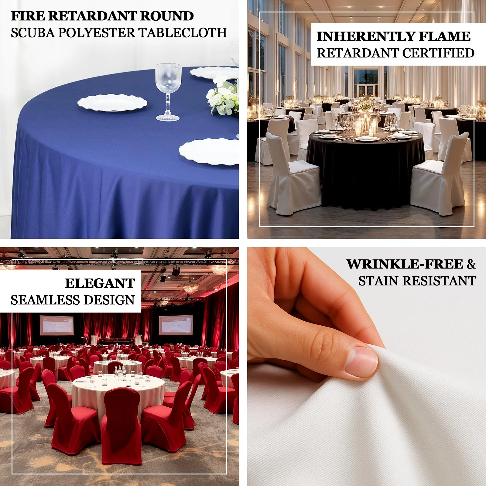 Fire Retardant 132" Round Scuba Polyester Tablecloth – Ivory, Wrinkle Free, Stain Resistant, Seamless Table Cover - Image 4