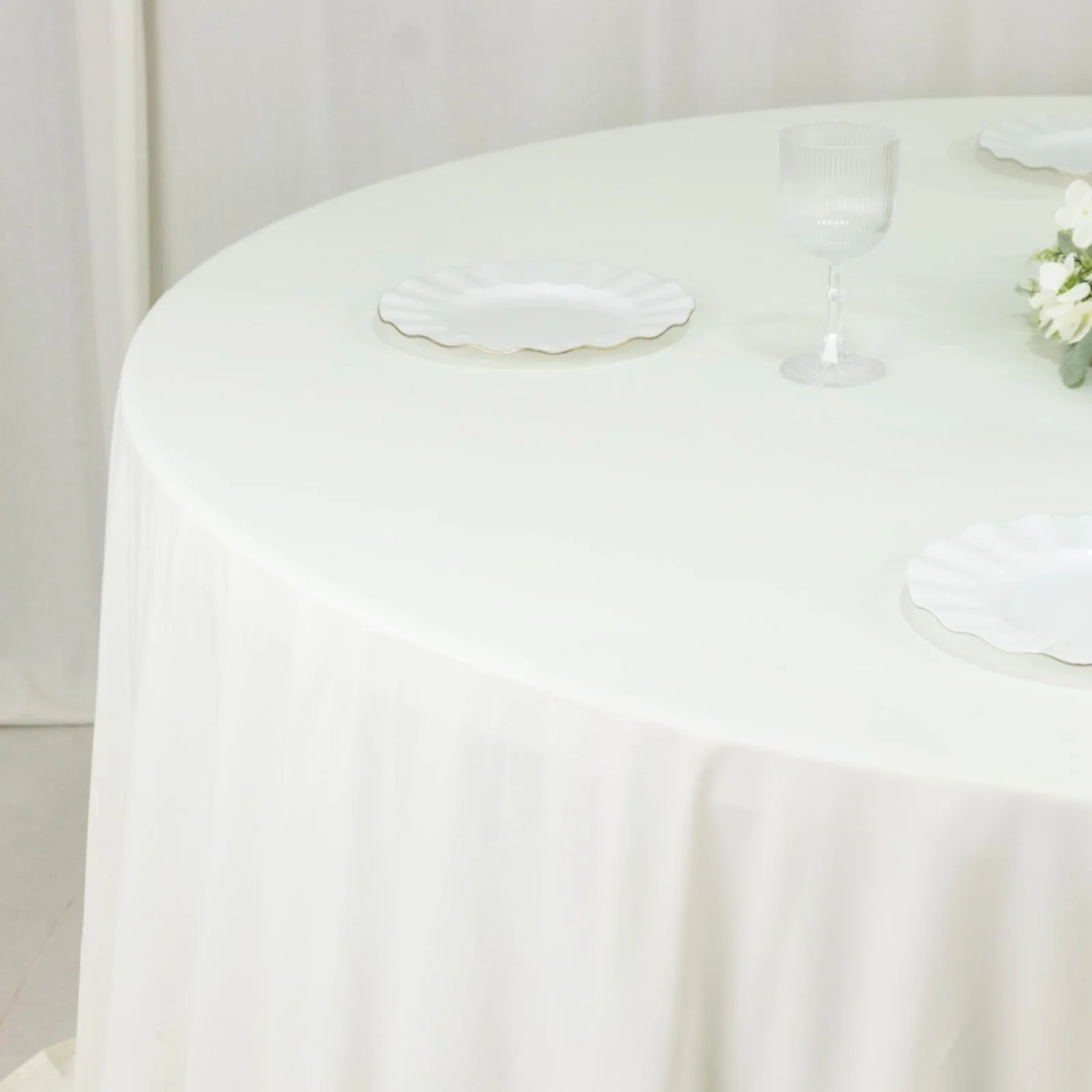 Fire Retardant 132" Round Scuba Polyester Tablecloth – Ivory, Wrinkle Free, Stain Resistant, Seamless Table Cover - Image 6