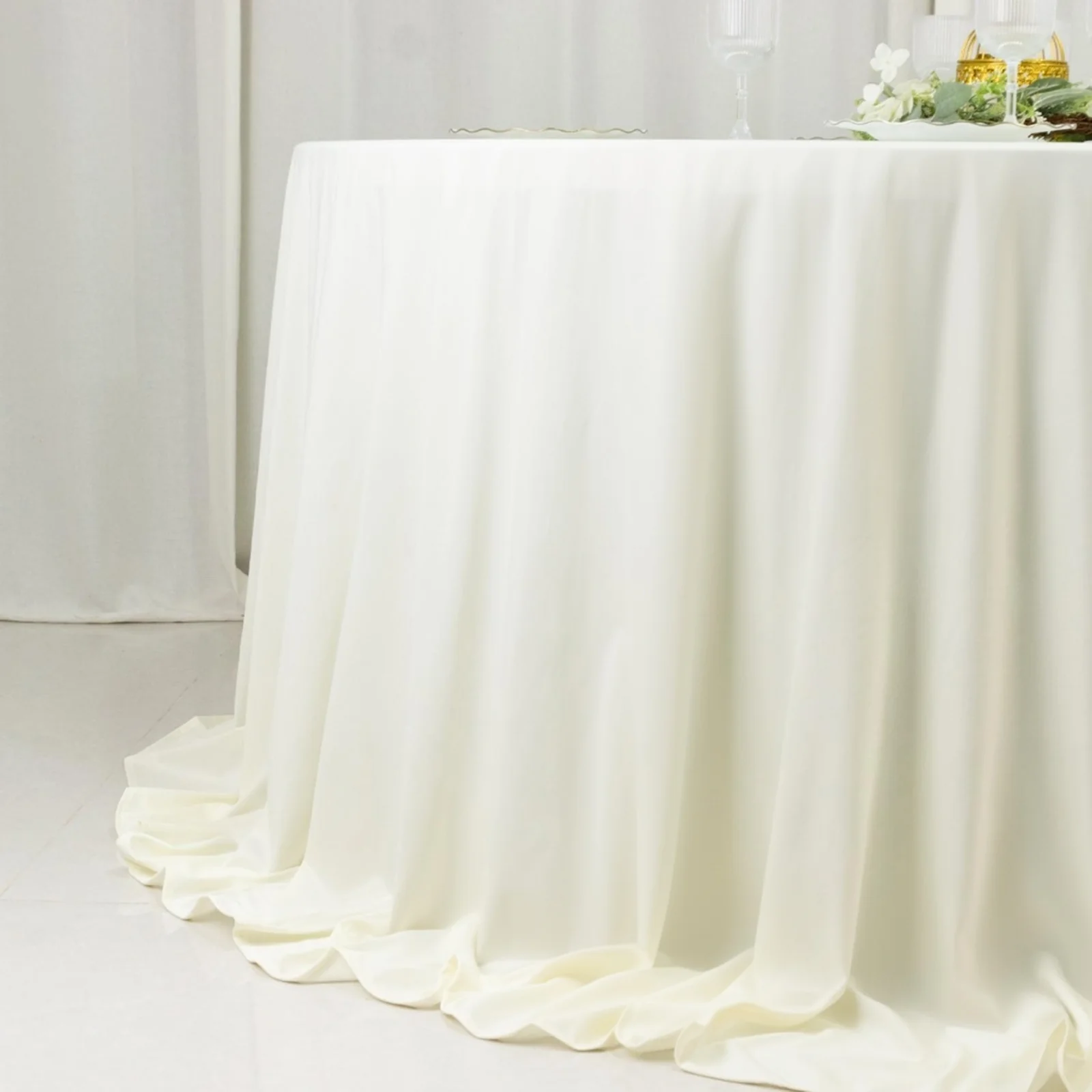 Fire Retardant 132" Round Scuba Polyester Tablecloth – Ivory, Wrinkle Free, Stain Resistant, Seamless Table Cover - Image 9
