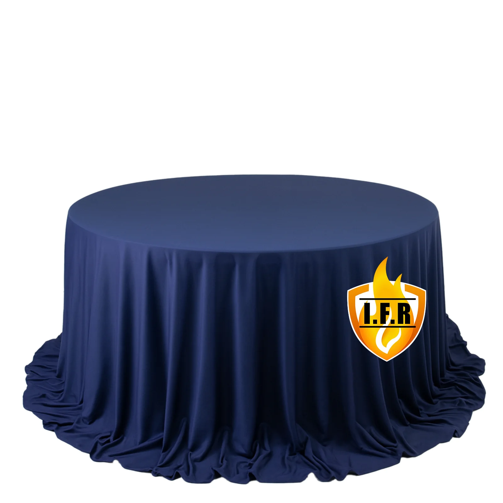Fire Retardant 132" Round Scuba Polyester Tablecloth – Navy Blue, Wrinkle Free, Stain Resistant, Seamless Table Cover - Image 3