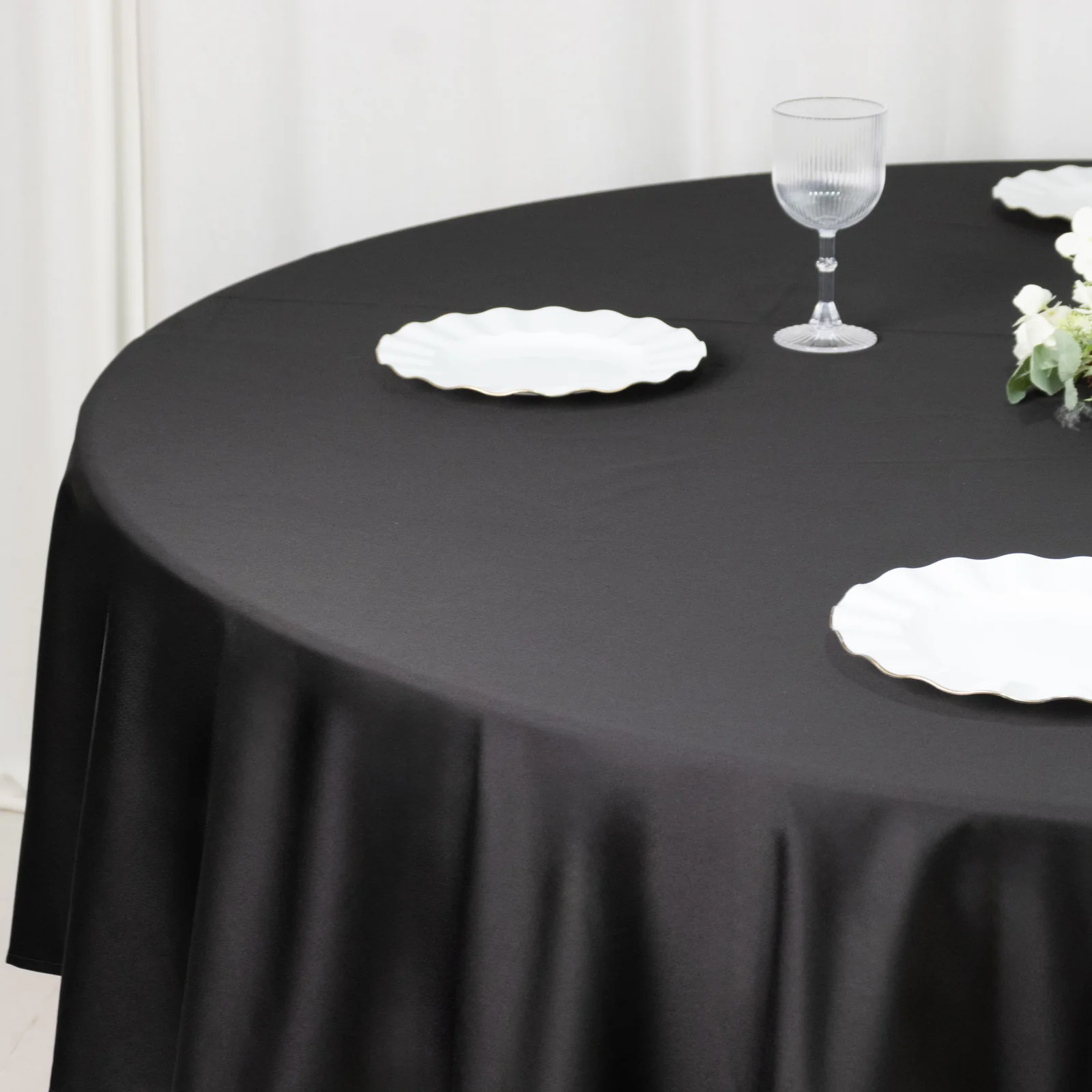 Fire Retardant 90" Round Scuba Polyester Tablecloth – Black, Wrinkle Free, Stain Resistant Table Cover - Image 6