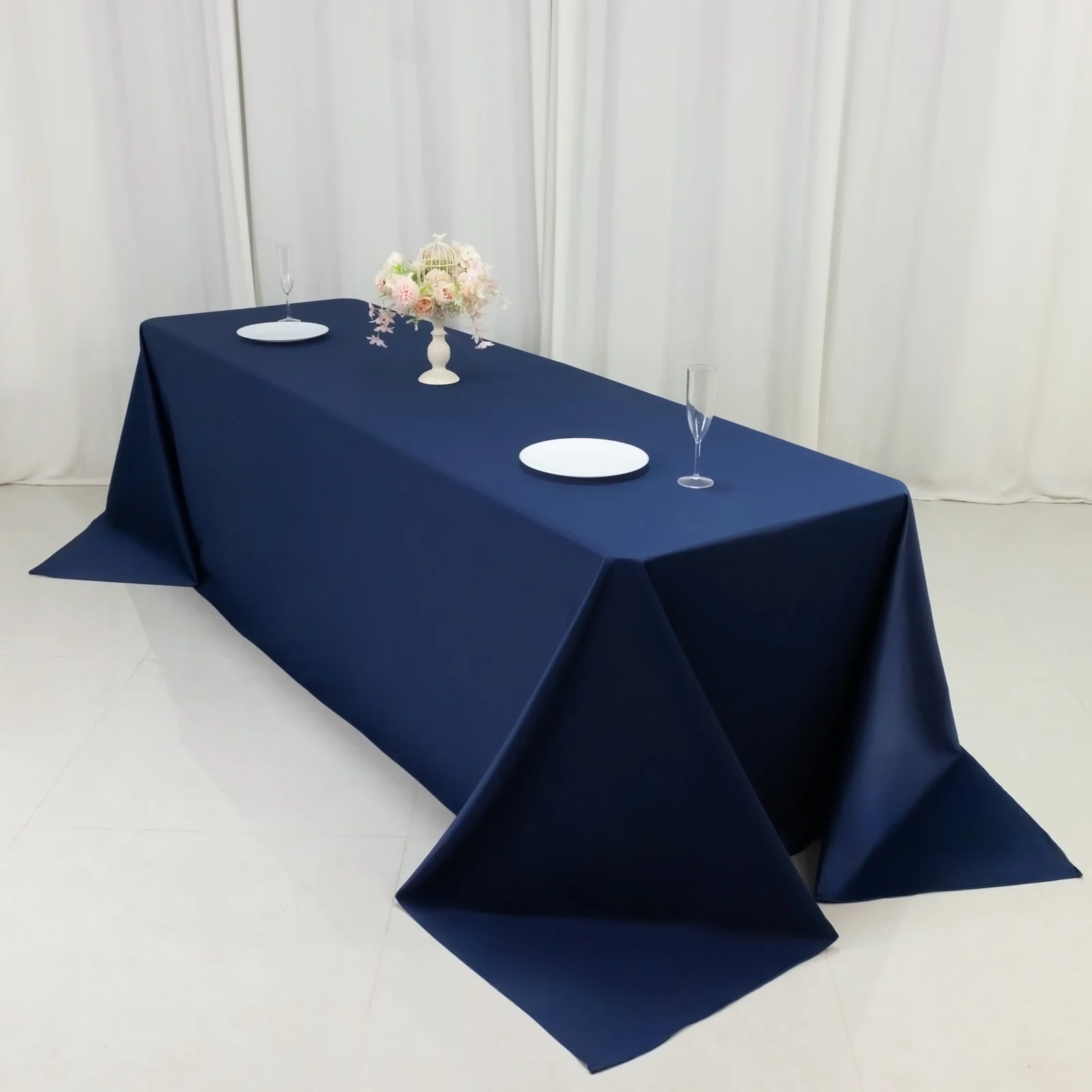 Fire Retardant 90"x156" Rectangle Scuba Polyester Tablecloth – Navy Blue, Wrinkle Free, Stain Resistant, Seamless Table Cover - Image 8