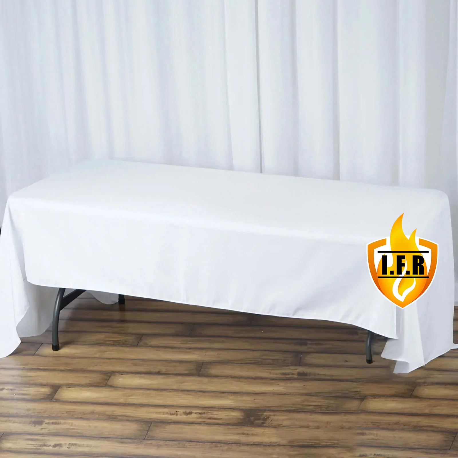 Fire Retardant Premium Polyester Rectangular Tablecloth 60"x126" White - Wrinkle-Resistant and Safety Certified Table Cover for Events & Gatherings
