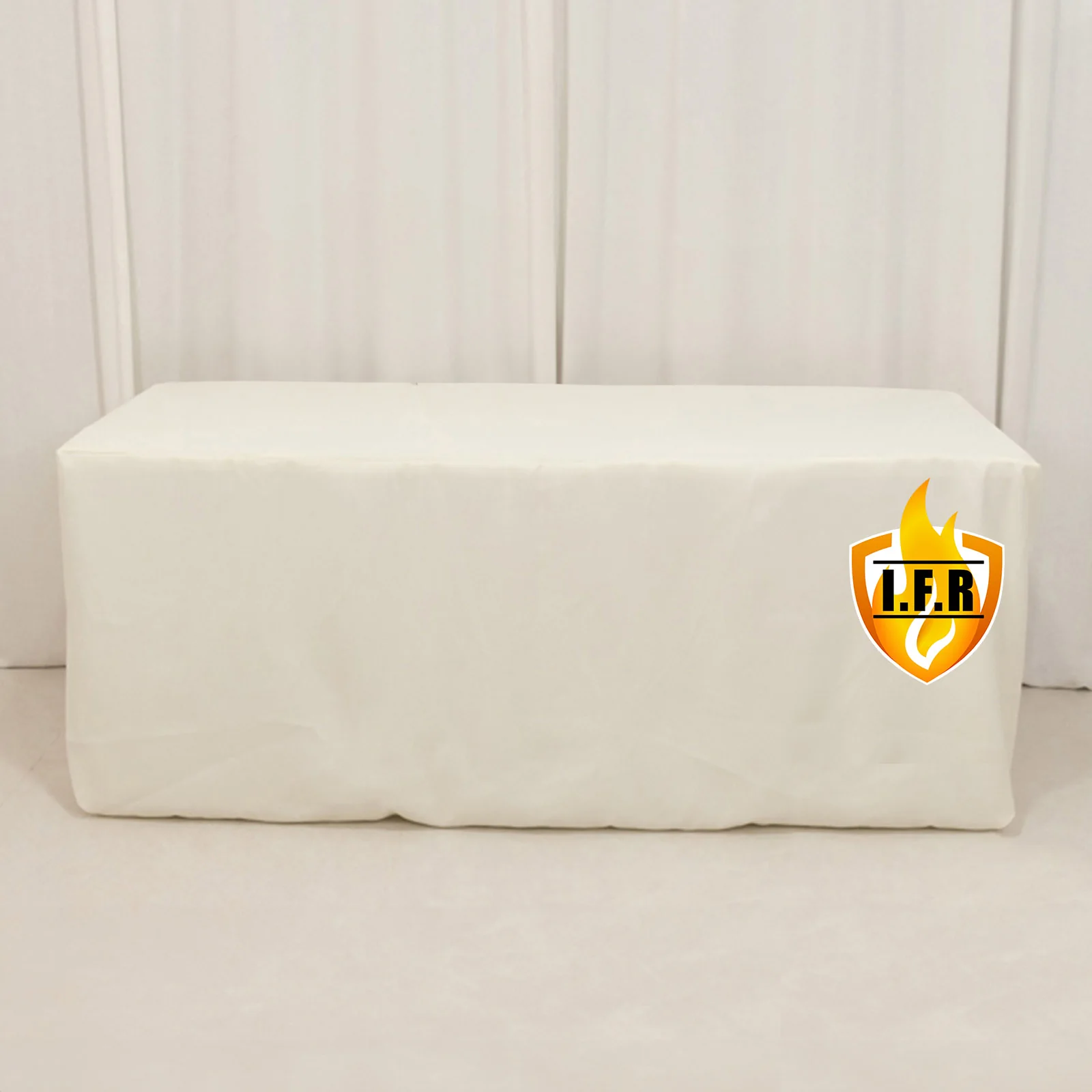 Fire Retardant Premium Polyester Rectangular Tablecloth 6ft Ivory - Wrinkle-Resistant Safety Certified Fitted Table Cover