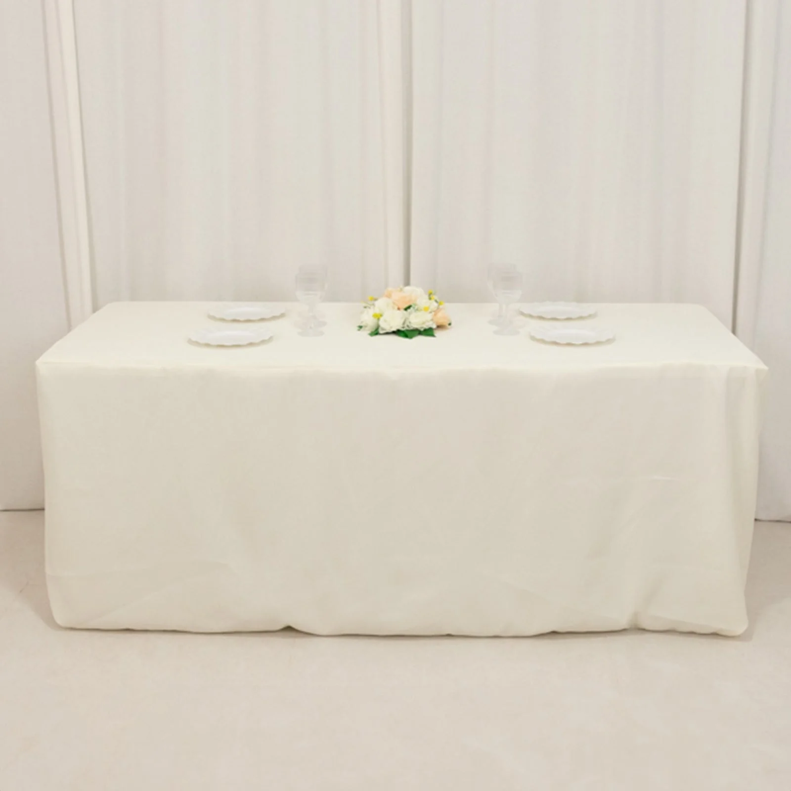 Fire Retardant Premium Polyester Rectangular Tablecloth 6ft Ivory - Wrinkle-Resistant Safety Certified Fitted Table Cover - Image 4