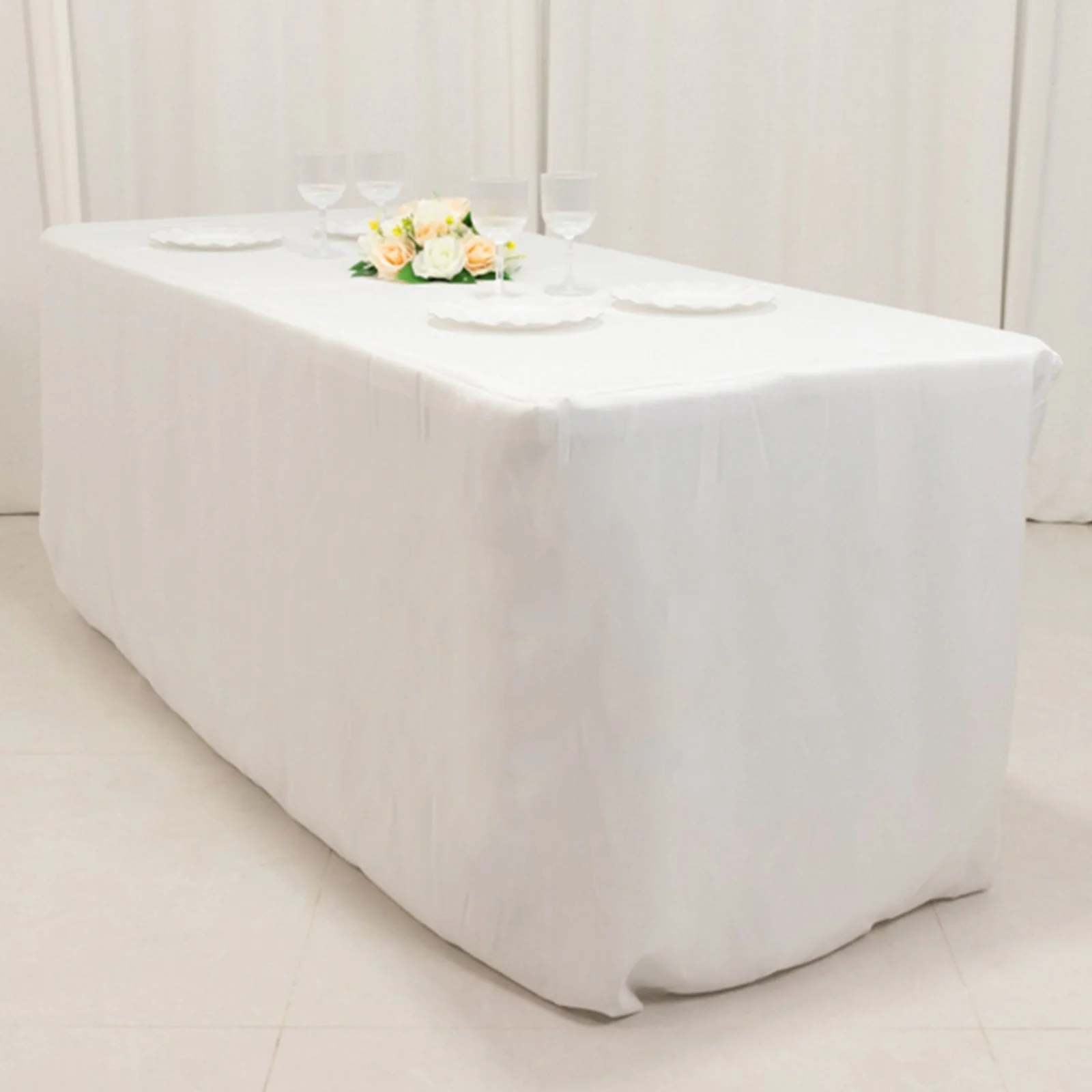 Fire Retardant Premium Polyester Rectangular Tablecloth 6ft White - Wrinkle-Resistant Safety Certified Fitted Table Cover for Trade Shows & Events - Image 4