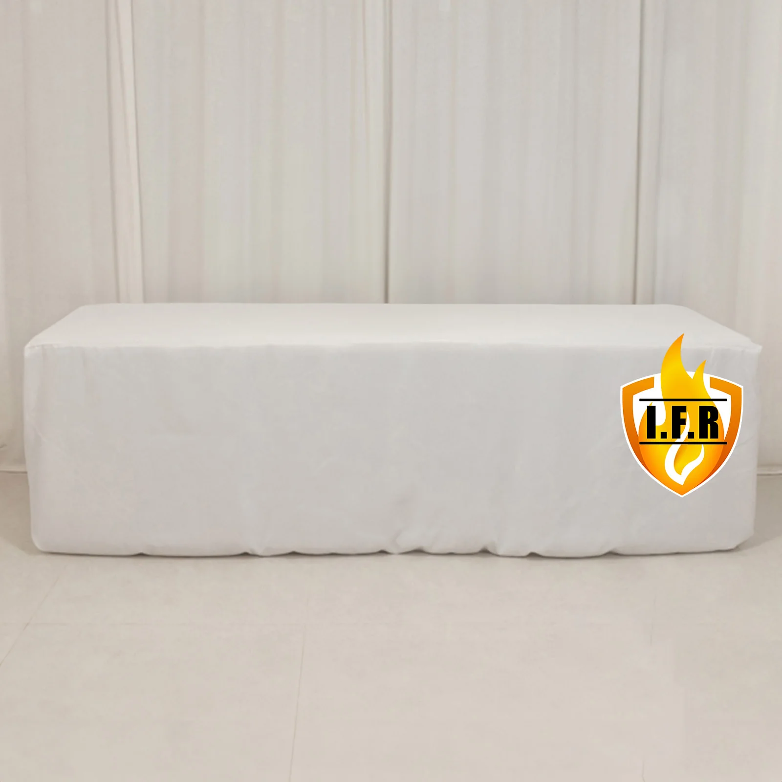 Fire Retardant Premium Polyester Rectangular Tablecloth 8ft White - Wrinkle-Resistant Safety Certified Fitted Table Cover for Trade Shows & Events
