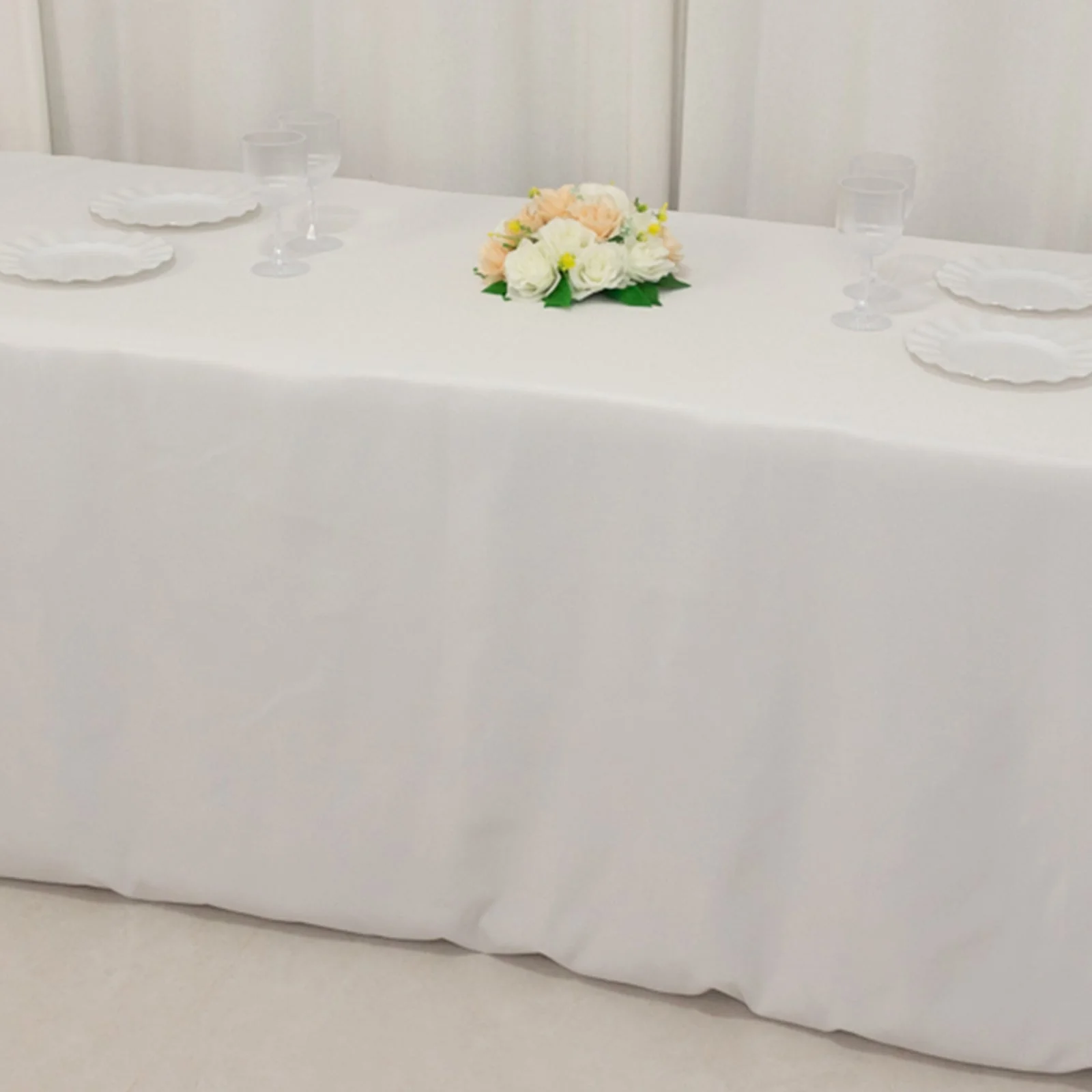 Fire Retardant Premium Polyester Rectangular Tablecloth 8ft White - Wrinkle-Resistant Safety Certified Fitted Table Cover for Trade Shows & Events - Image 9