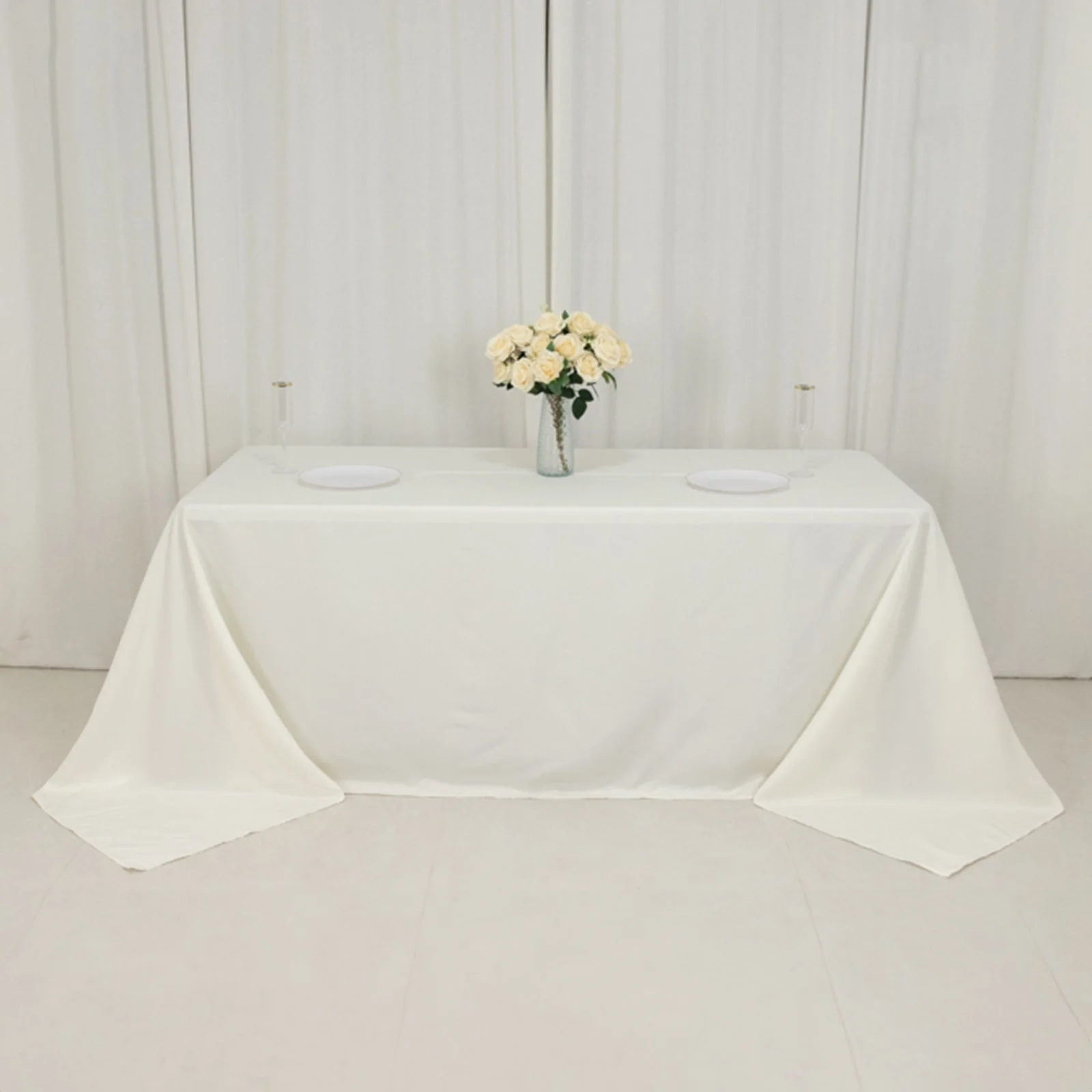 Fire Retardant Premium Polyester Rectangular Tablecloth 90"x132" Ivory - Durable & Seamless Table Cover - Image 3