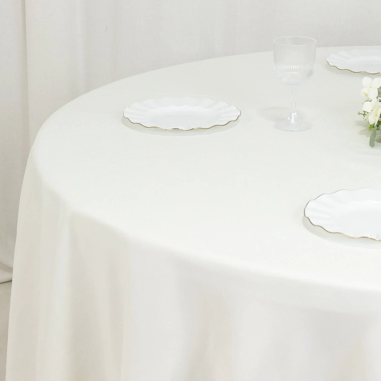 Fire Retardant Premium Polyester Round Tablecloth 108" Ivory - Safe, Durable & Classy Table Cover - Image 6