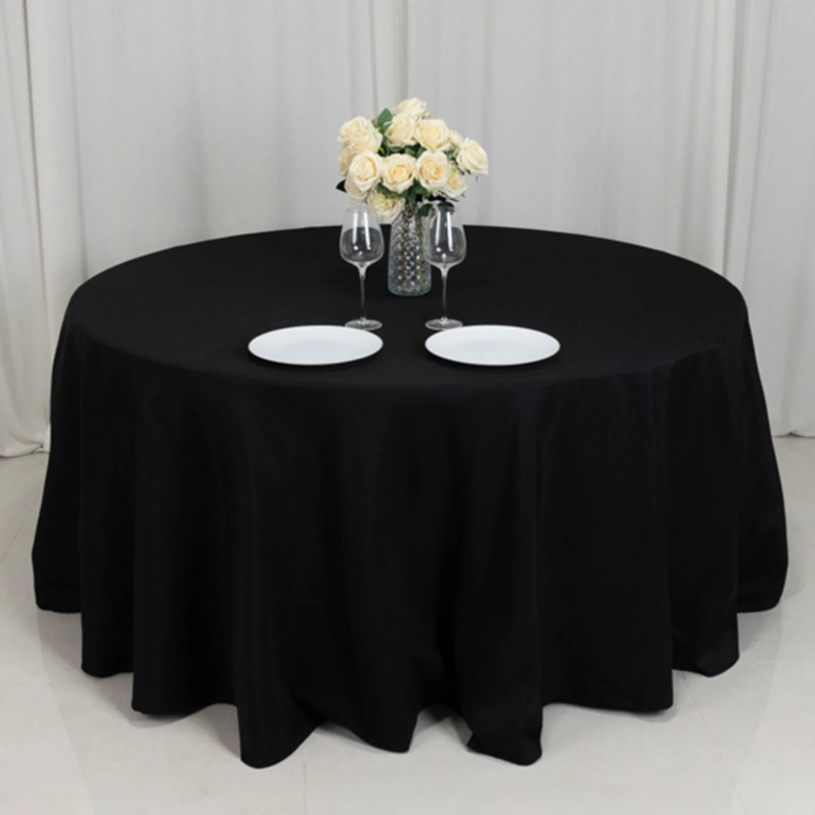 Fire Retardant Premium Polyester Round Tablecloth 120" Black - Safe, Durable & Seamless Table Cover - Image 10