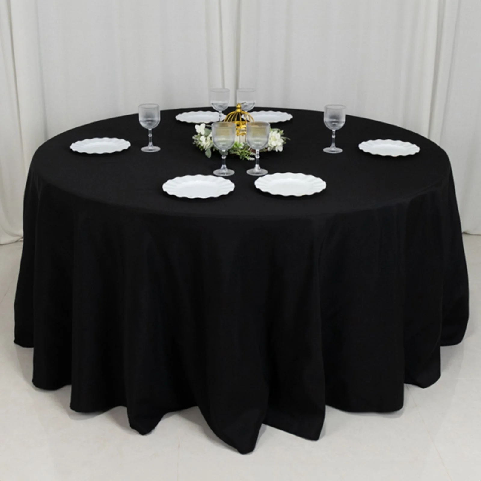 Fire Retardant Premium Polyester Round Tablecloth 120" Black - Safe, Durable & Seamless Table Cover - Image 11