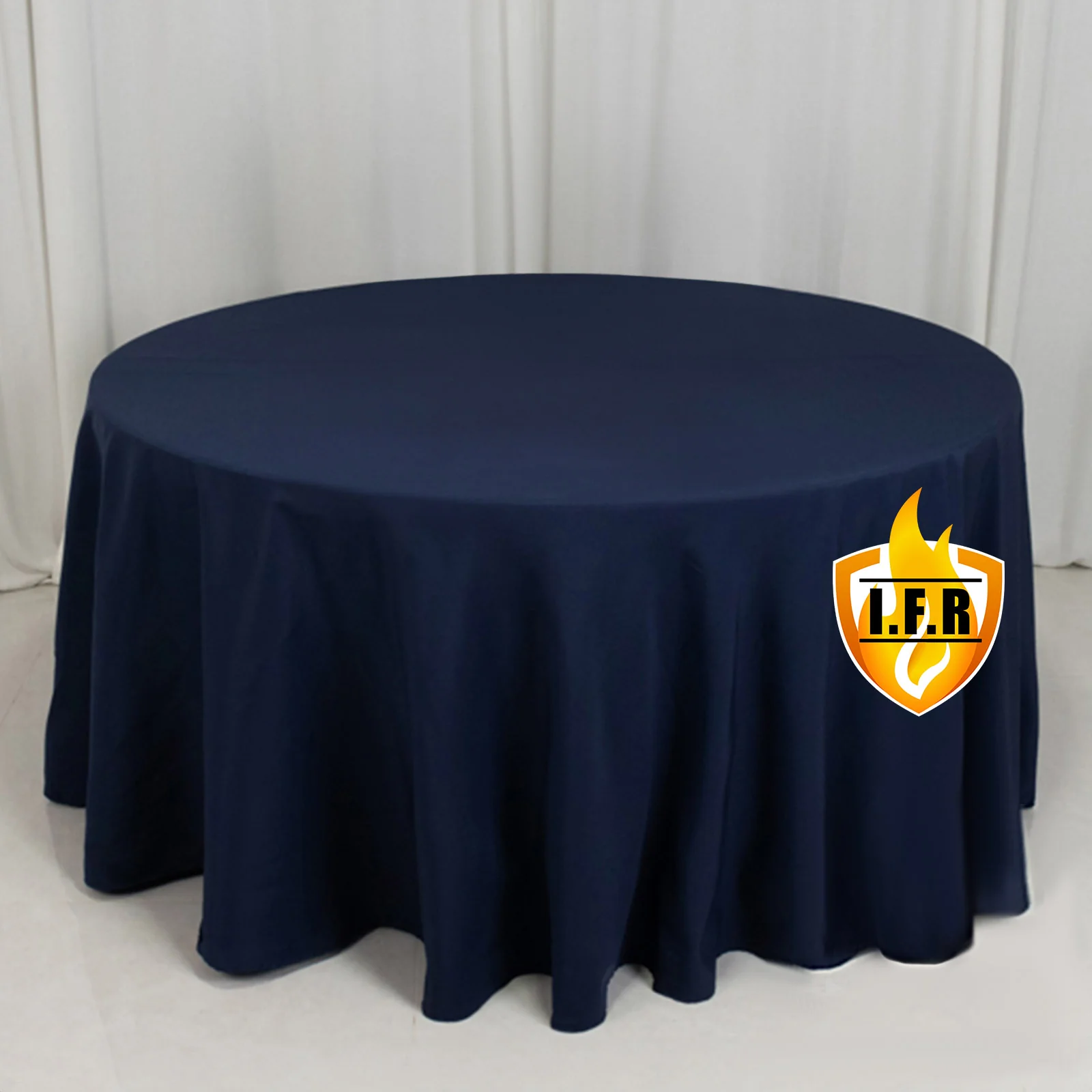 Fire Retardant Premium Polyester Round Tablecloth 120" Navy Blue - Safe, Durable & Seamless Table Cover