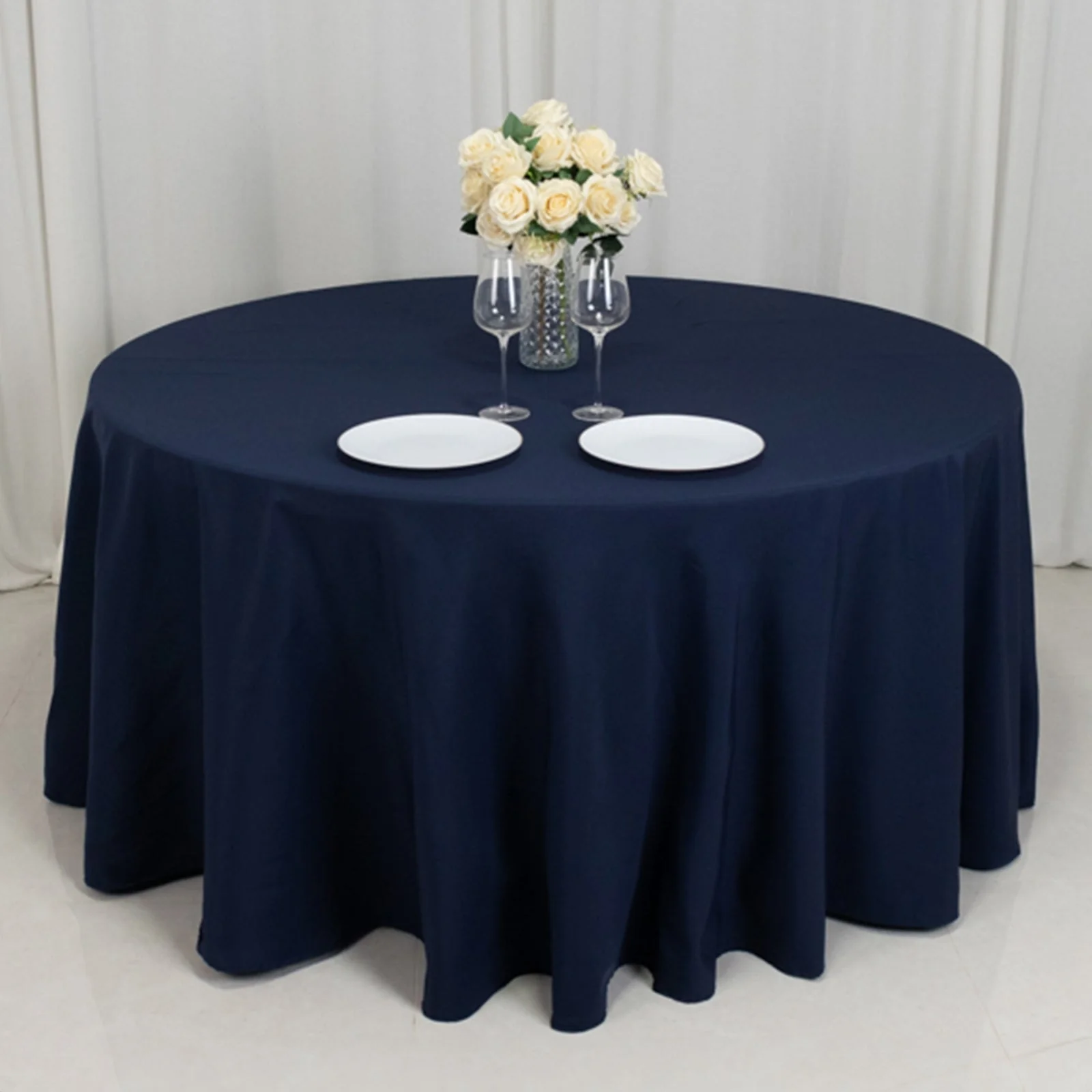 Fire Retardant Premium Polyester Round Tablecloth 120" Navy Blue - Safe, Durable & Seamless Table Cover - Image 11