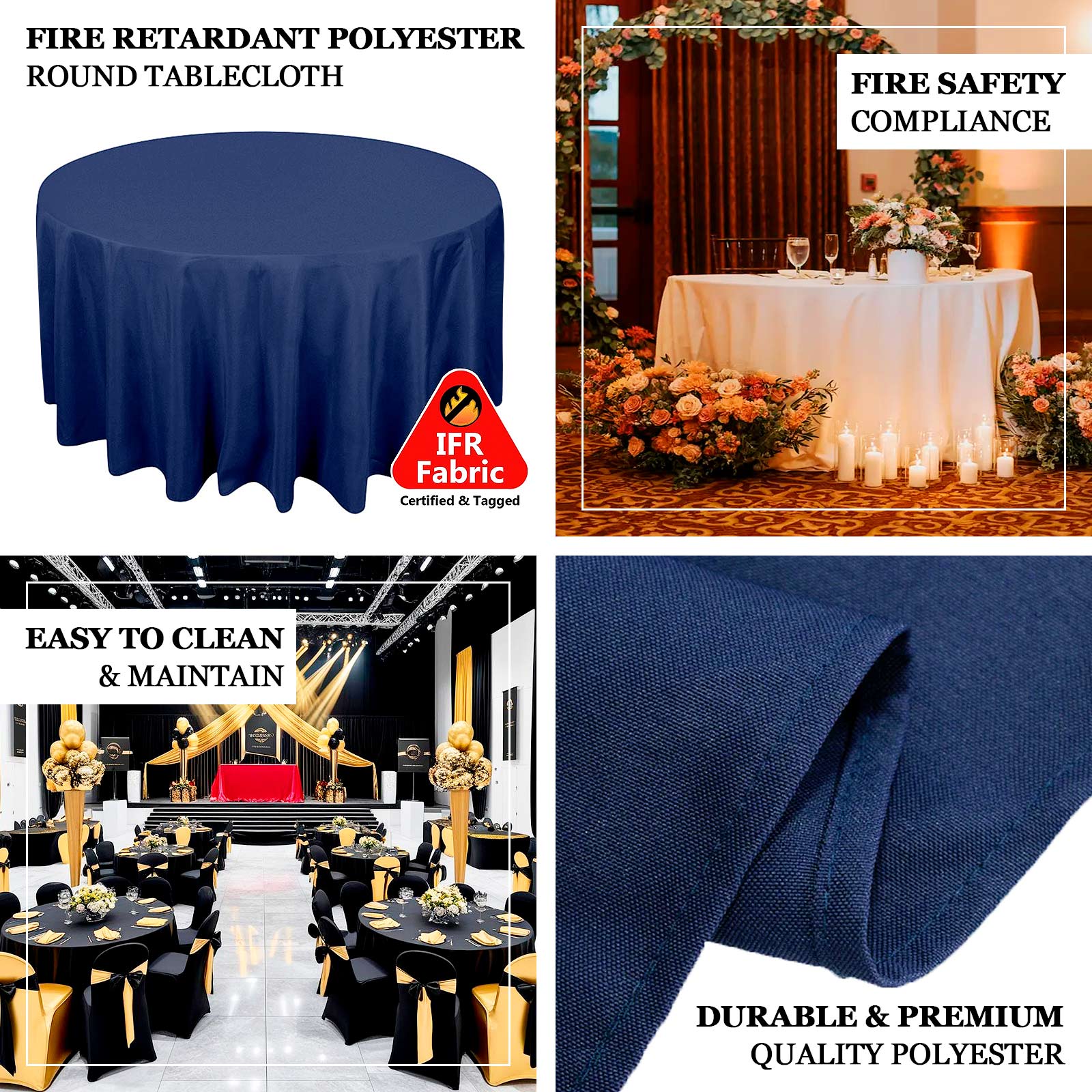 Fire Retardant Premium Polyester Round Tablecloth 120" White - Wrinkle-Resistant and Safety Certified Seamless Table Cover for Events & Gatherings - Image 3