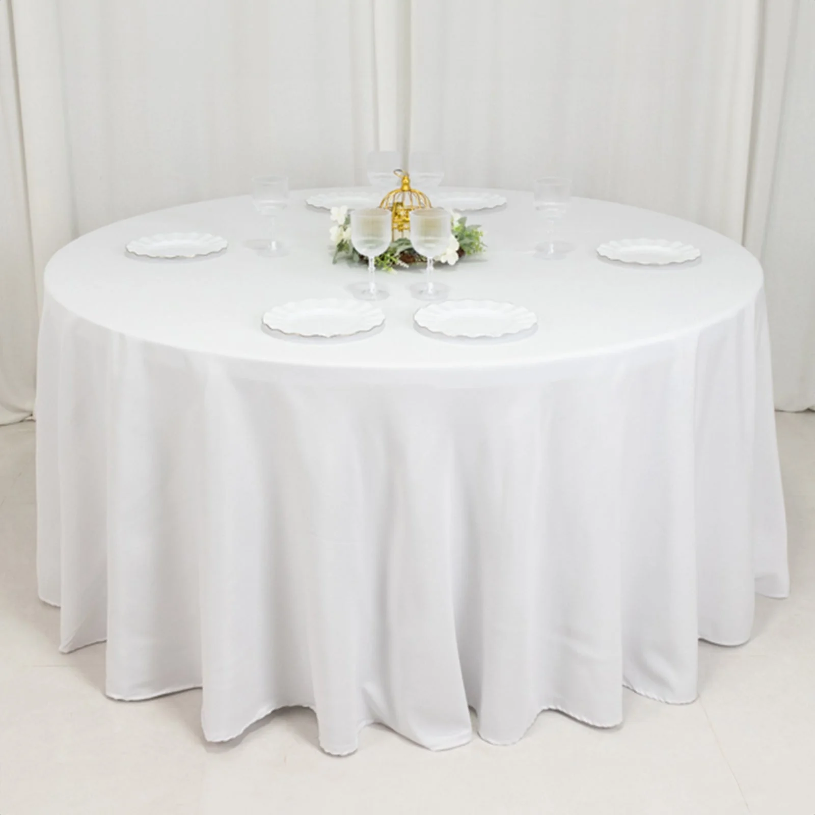 Fire Retardant Premium Polyester Round Tablecloth 120" White - Wrinkle-Resistant and Safety Certified Seamless Table Cover for Events & Gatherings - Image 6