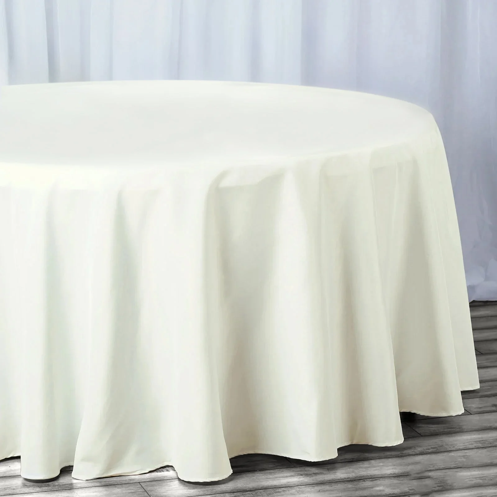 Fire Retardant Premium Polyester Round Tablecloth 132" Ivory - Safe, Durable & Seamless Table Cover - Image 9
