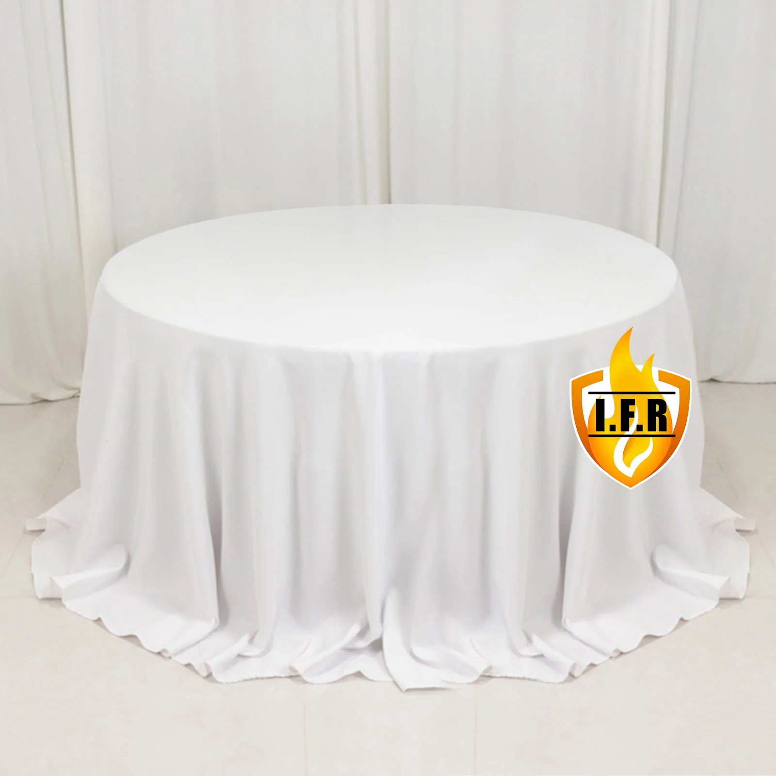 Fire Retardant Premium Polyester Round Tablecloth 132" White - Wrinkle-Resistant and Safety Certified Seamless Table Cover for Events & Gatherings