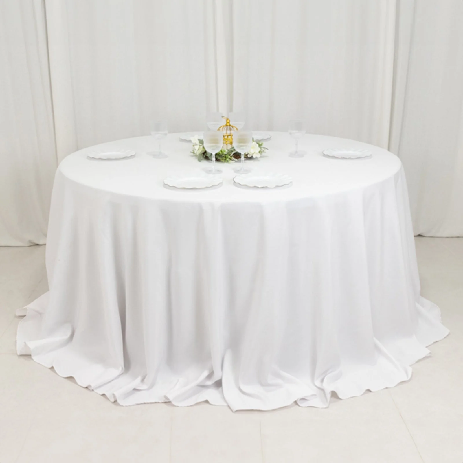 Fire Retardant Premium Polyester Round Tablecloth 132" White - Wrinkle-Resistant and Safety Certified Seamless Table Cover for Events & Gatherings - Image 6