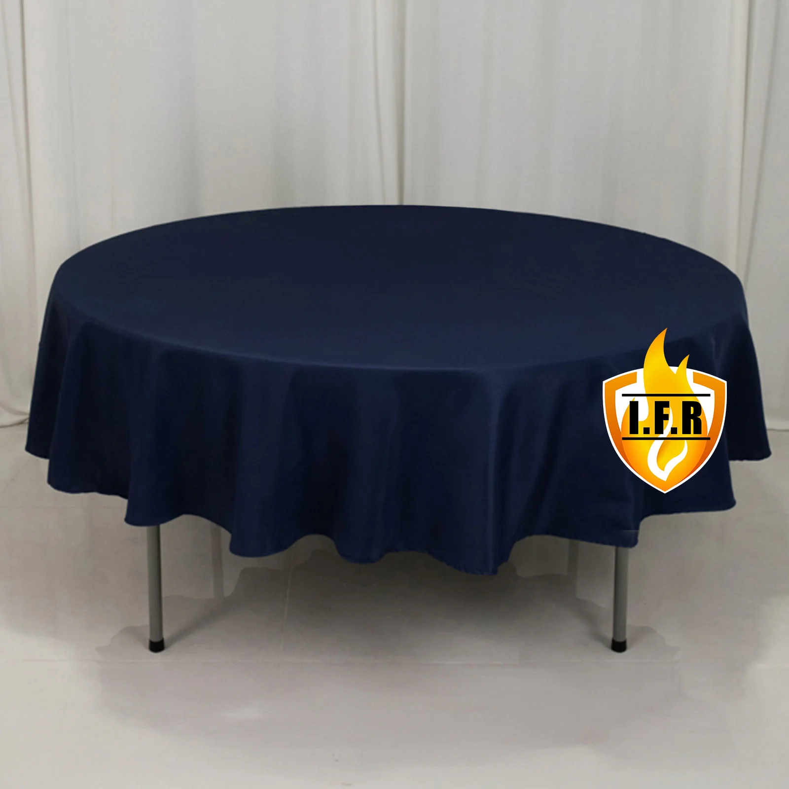 Fire Retardant Premium Polyester Round Tablecloth 90" Navy Blue - Safe & Durable Table Cover