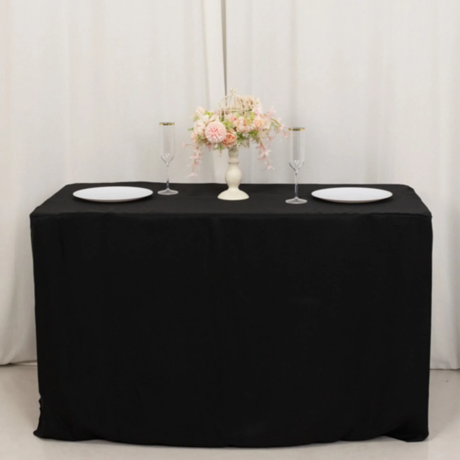 Fitted Polyester Rectangle Tablecloth 48"x24"x30" Black - Perfect Fit for Special Size Tables - Image 4