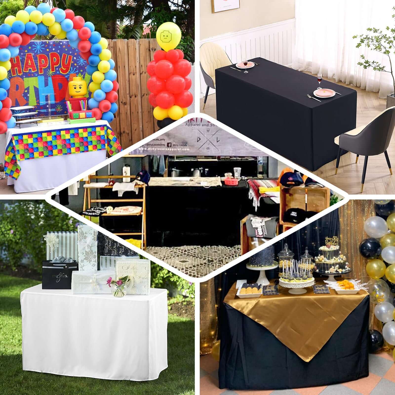 Fitted Polyester Rectangle Tablecloth 48"x30" Black - Snug Fit for Standard Tables - Image 5