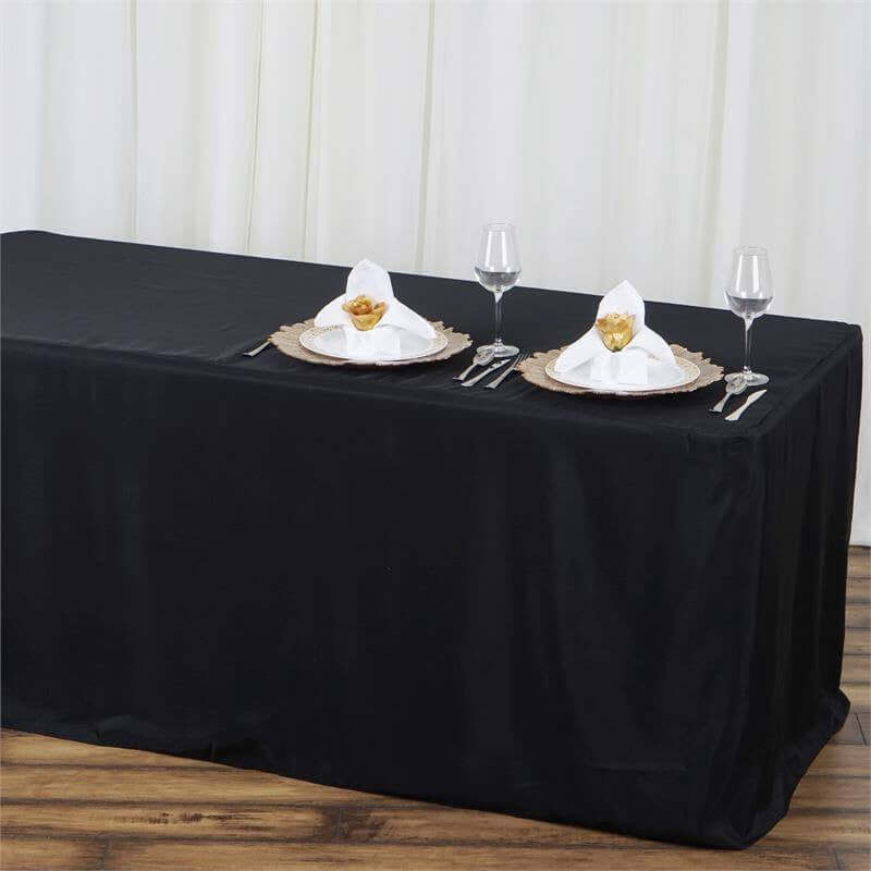 Fitted Polyester Rectangle Tablecloth 48"x30" Black - Snug Fit for Standard Tables - Image 7