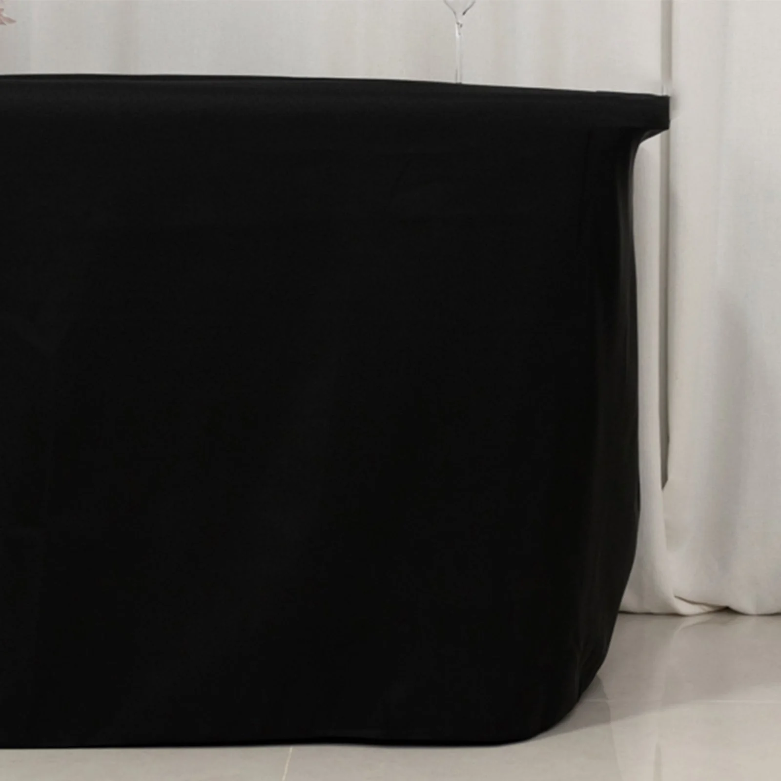 Fitted Polyester Rectangle Tablecloth 72"x24"x30" Black - Designed for Narrow Tables - Image 2